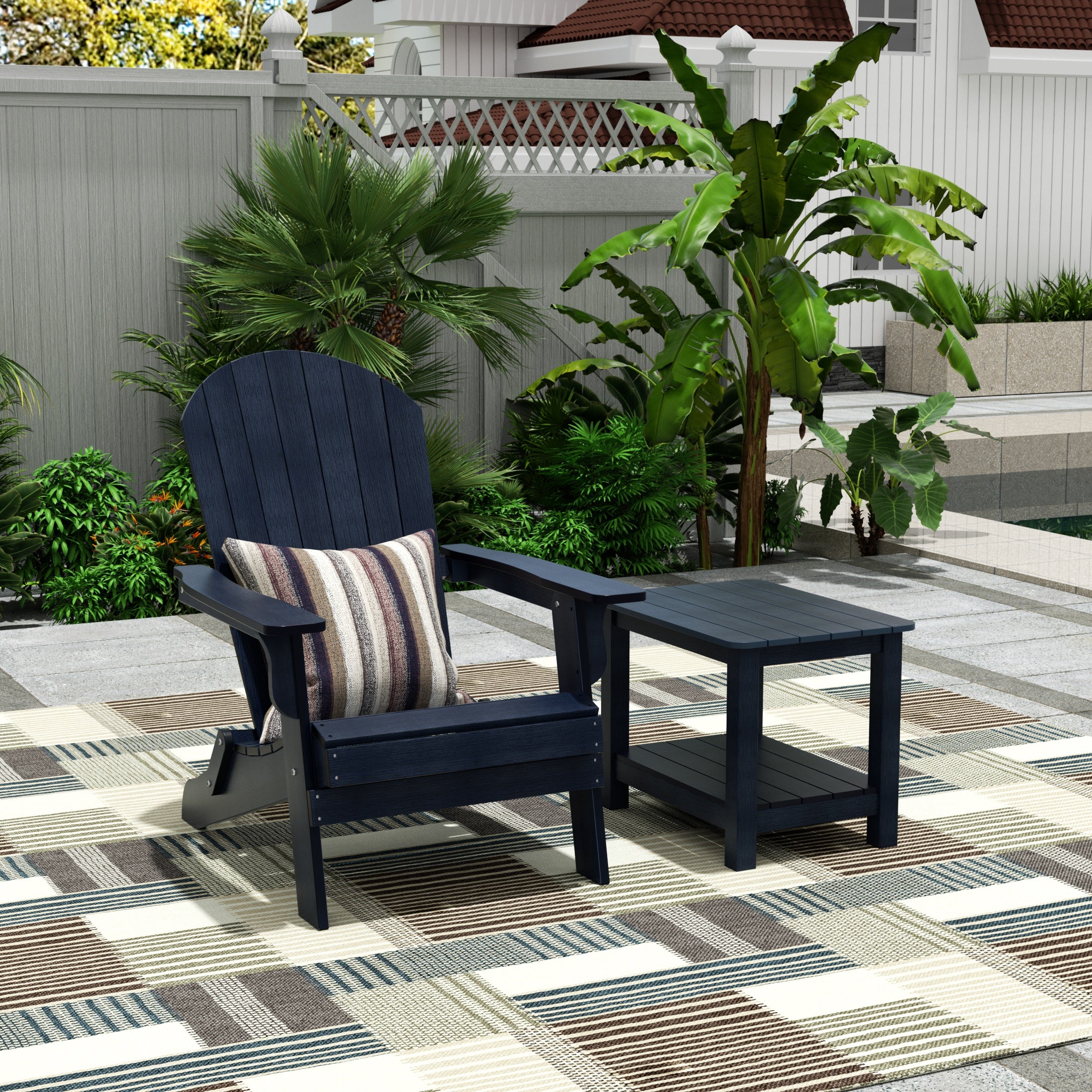 Florence HIPS Outdoor Folding Adirondack Seashell Chair With Side Table