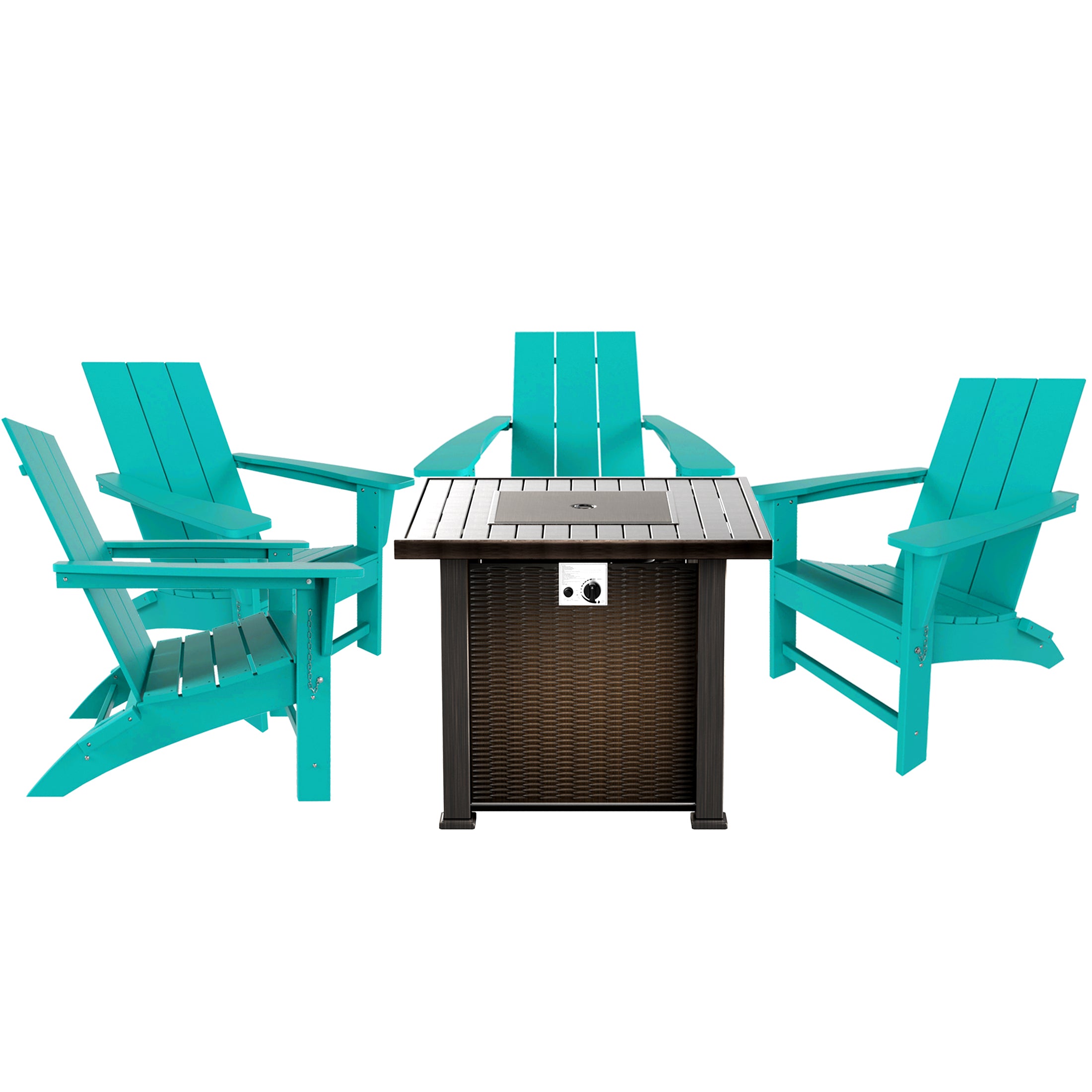 Palms Ashore Modern Folding Poly Adirondack Chair With Square Fire Pit Table