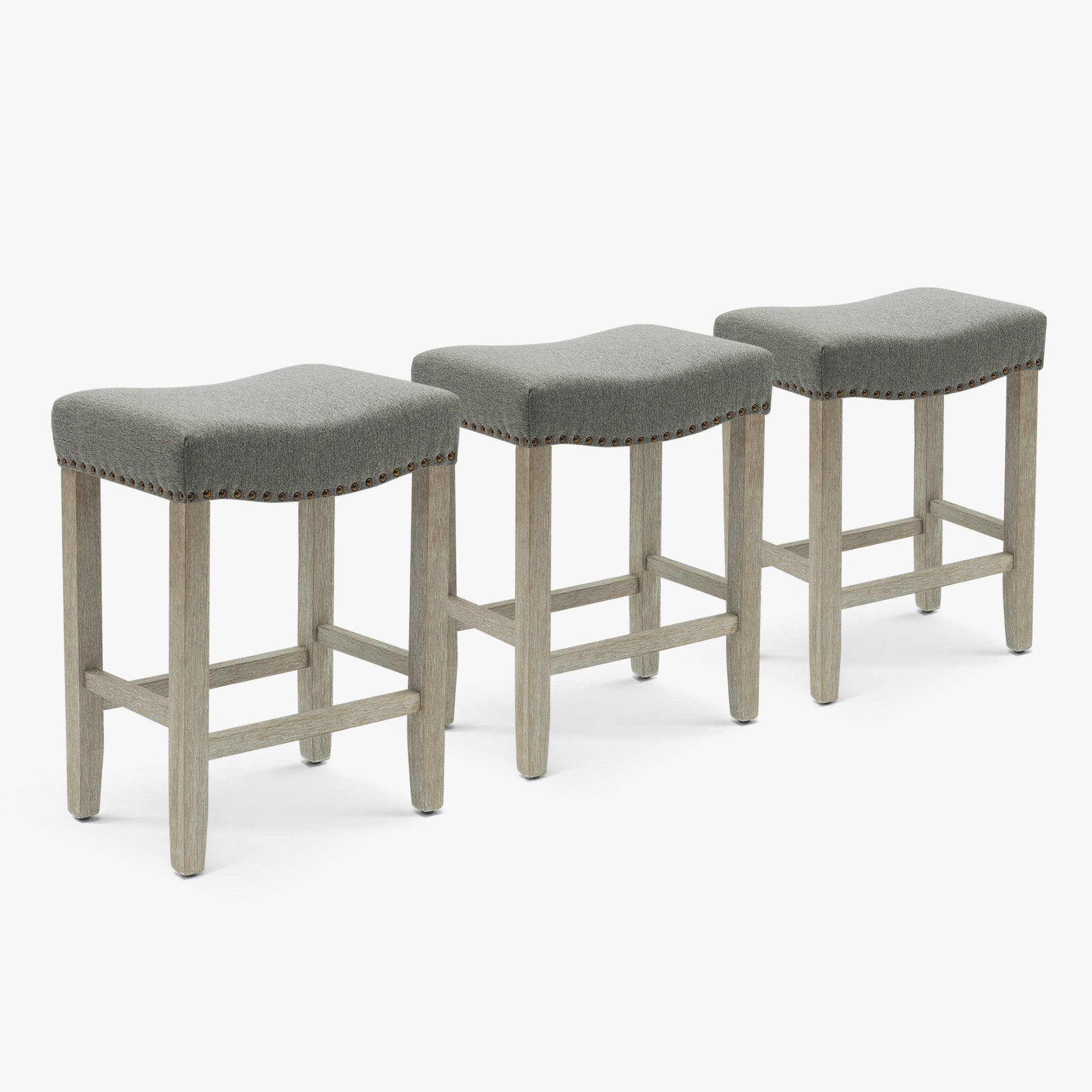 Bulmon 24" Upholstered Saddle Seat Antique Gray Counter Stool (Set of 3)