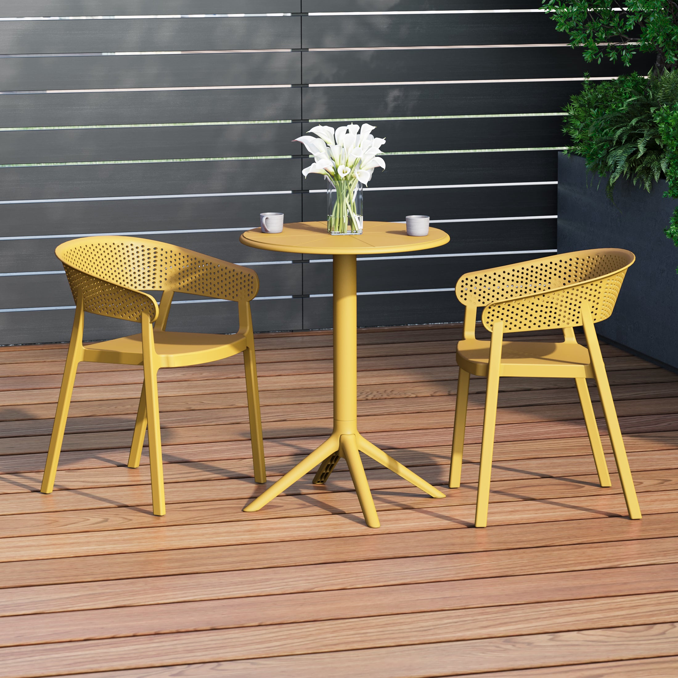 Sunshine 3-Piece Outdoor Resin Patio Bistro Table Set with Stackable Patio Dining Side Chairs