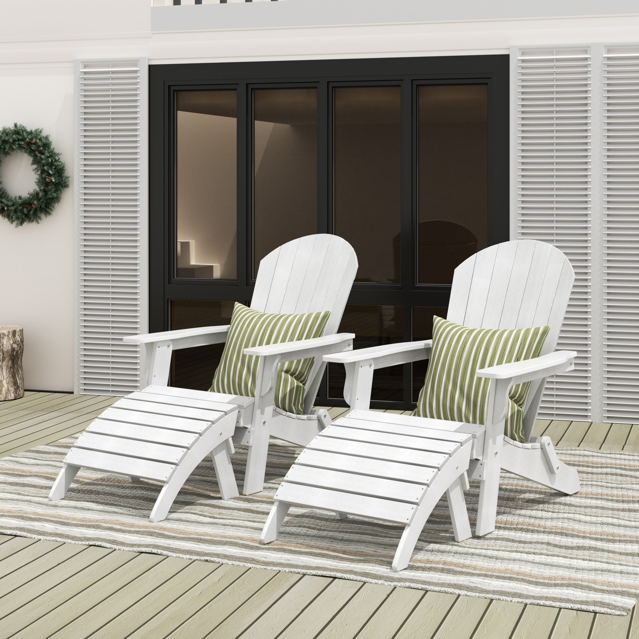 Florence 4-Piece HIPS Outdoor Folding Adirondack Seashell Chair With Folding Ottoman (Set of 2)