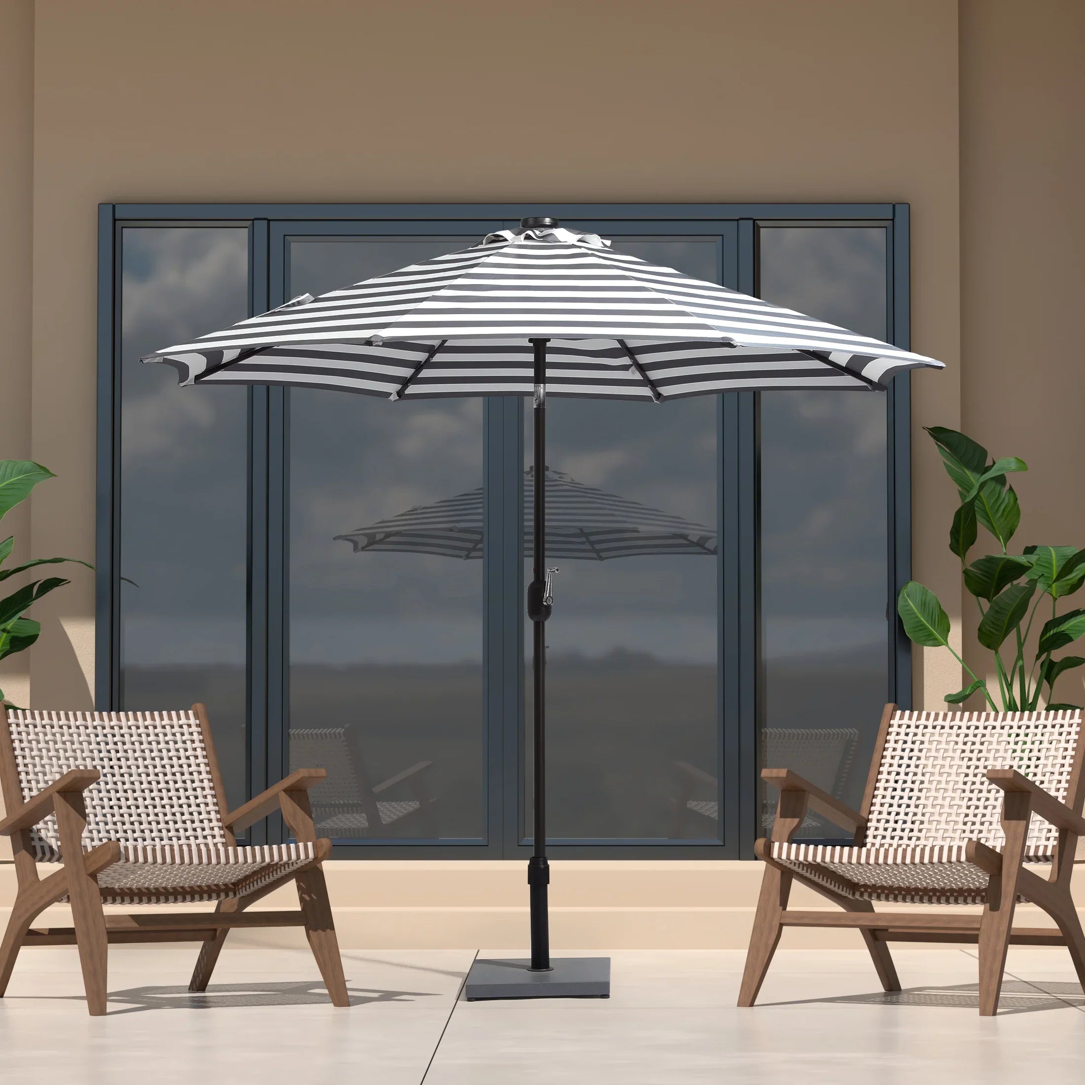 WESTLAKE 9 Ft Solar LED Patio Umbrella, Beige