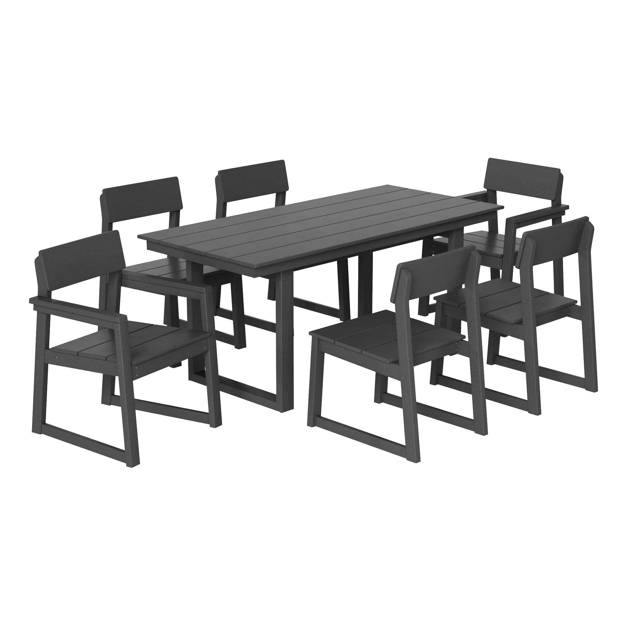 Cambria 7-Piece Modern HDPE Outdoor Patio Dining Table Set With Umbrella Hole
