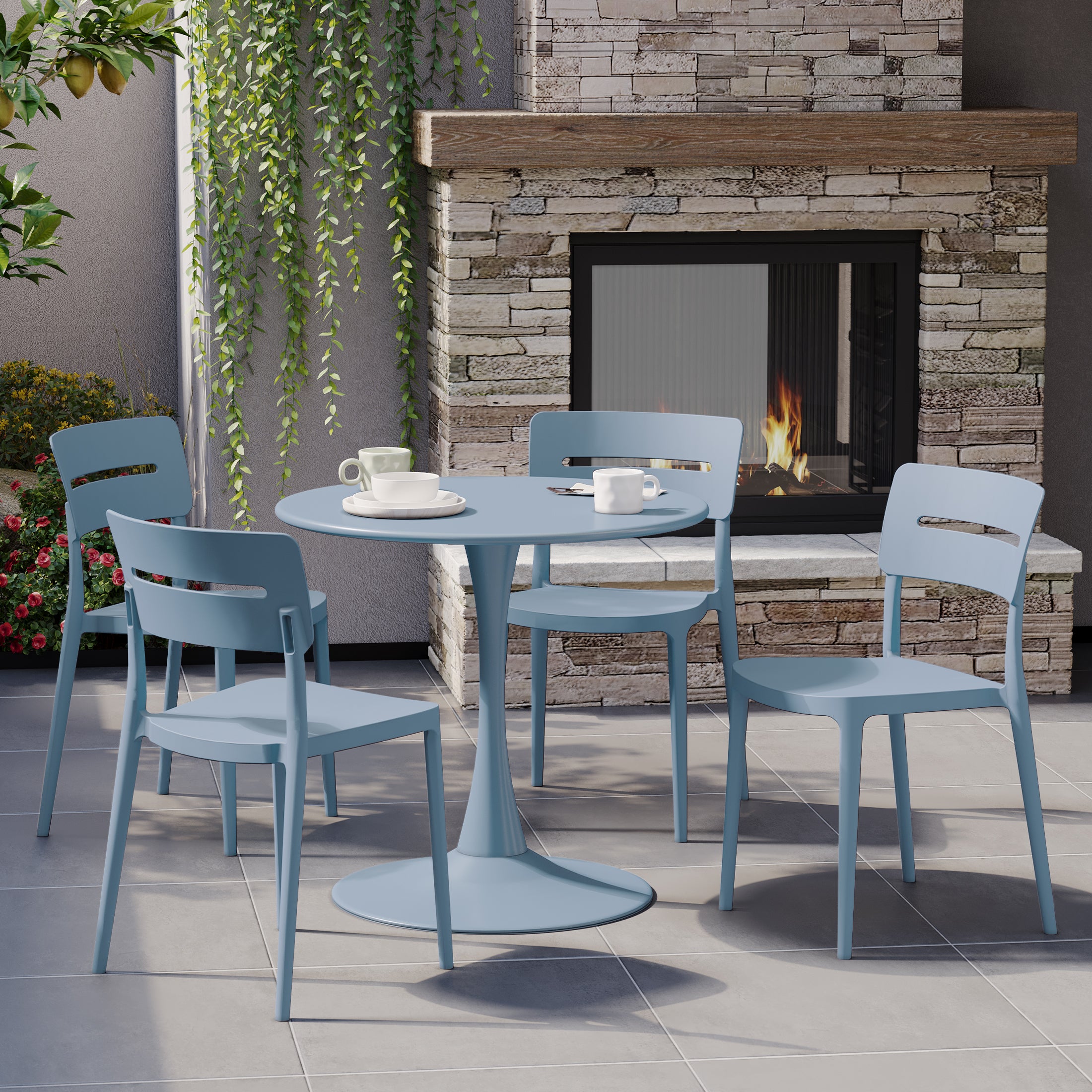 Sunshine Outdoor Modern Stackable Plastic Patio Dining Chairs (Set of 4)