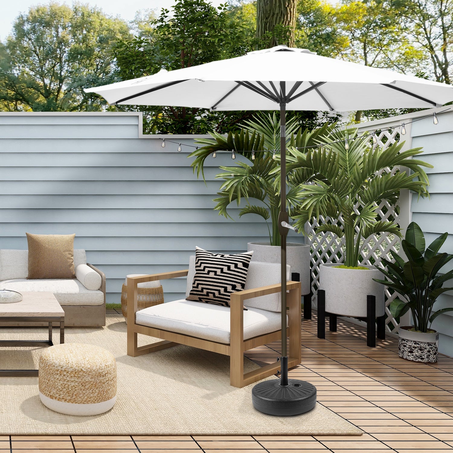Cabana 9 ft. Patio Table Umbrella with Black color round free standing weight base kit