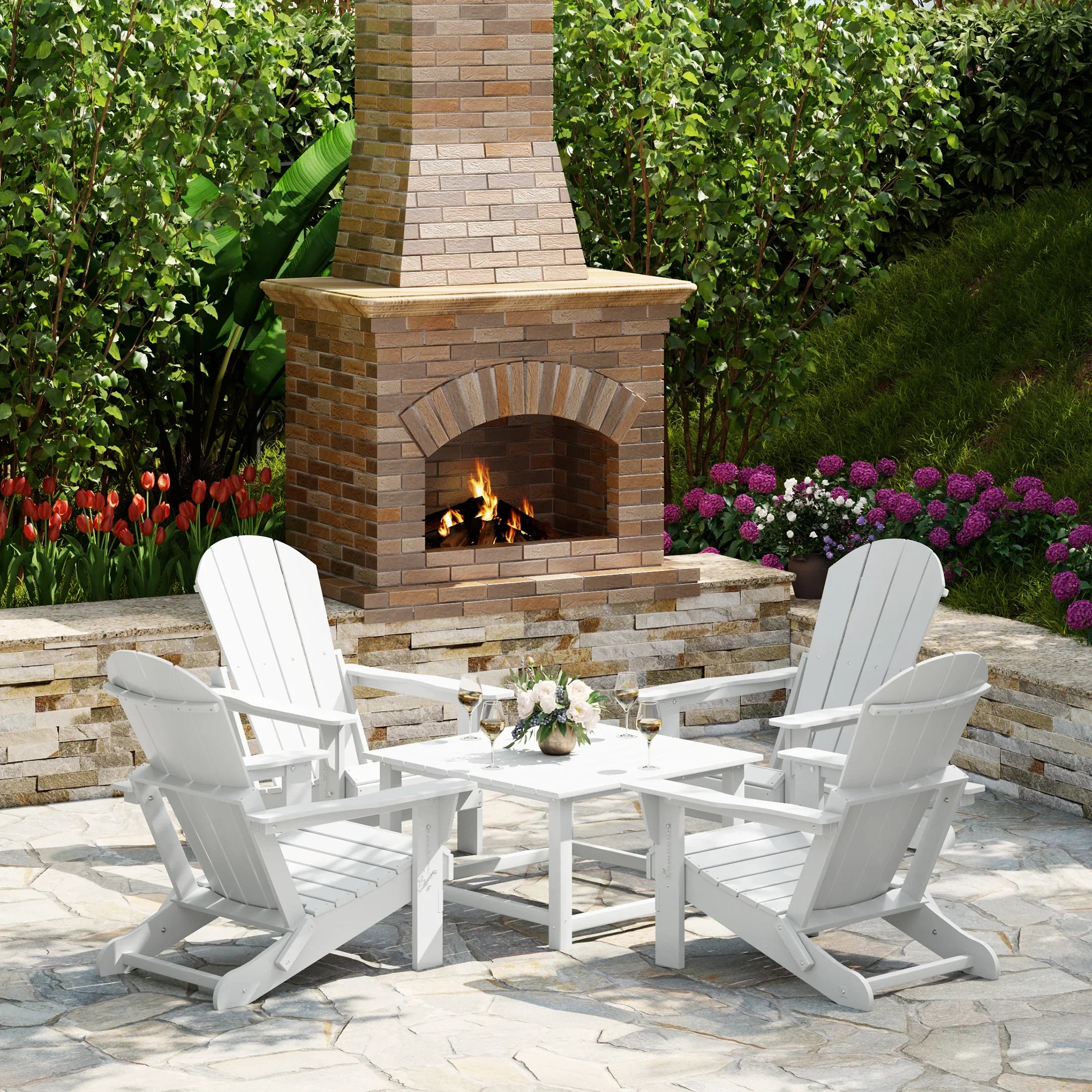 Paradise 5-Piece HDPE Adirondack Chair Outdoor Patio Square Table Conv