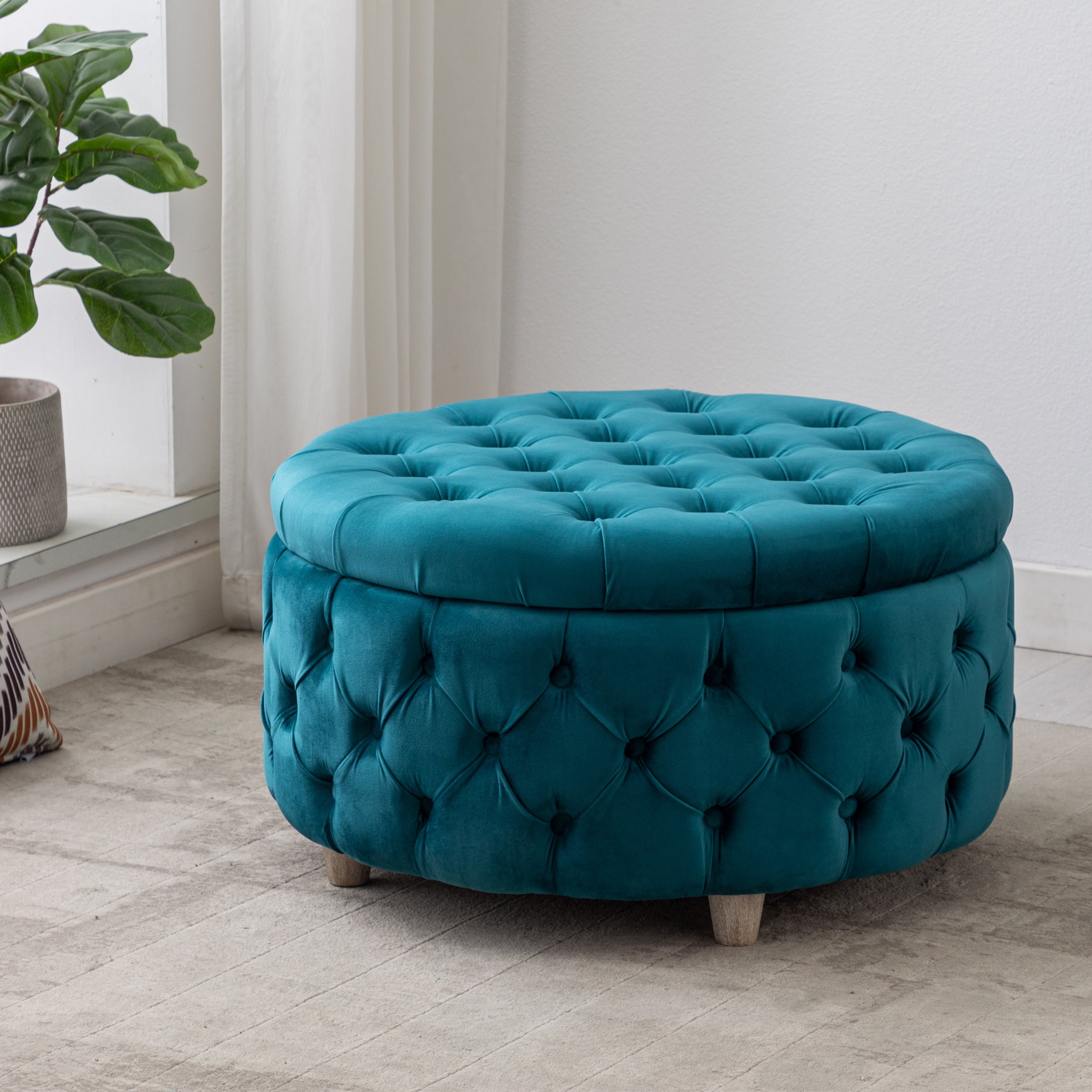 Hank Round Velvet Tufted Storage Ottoman