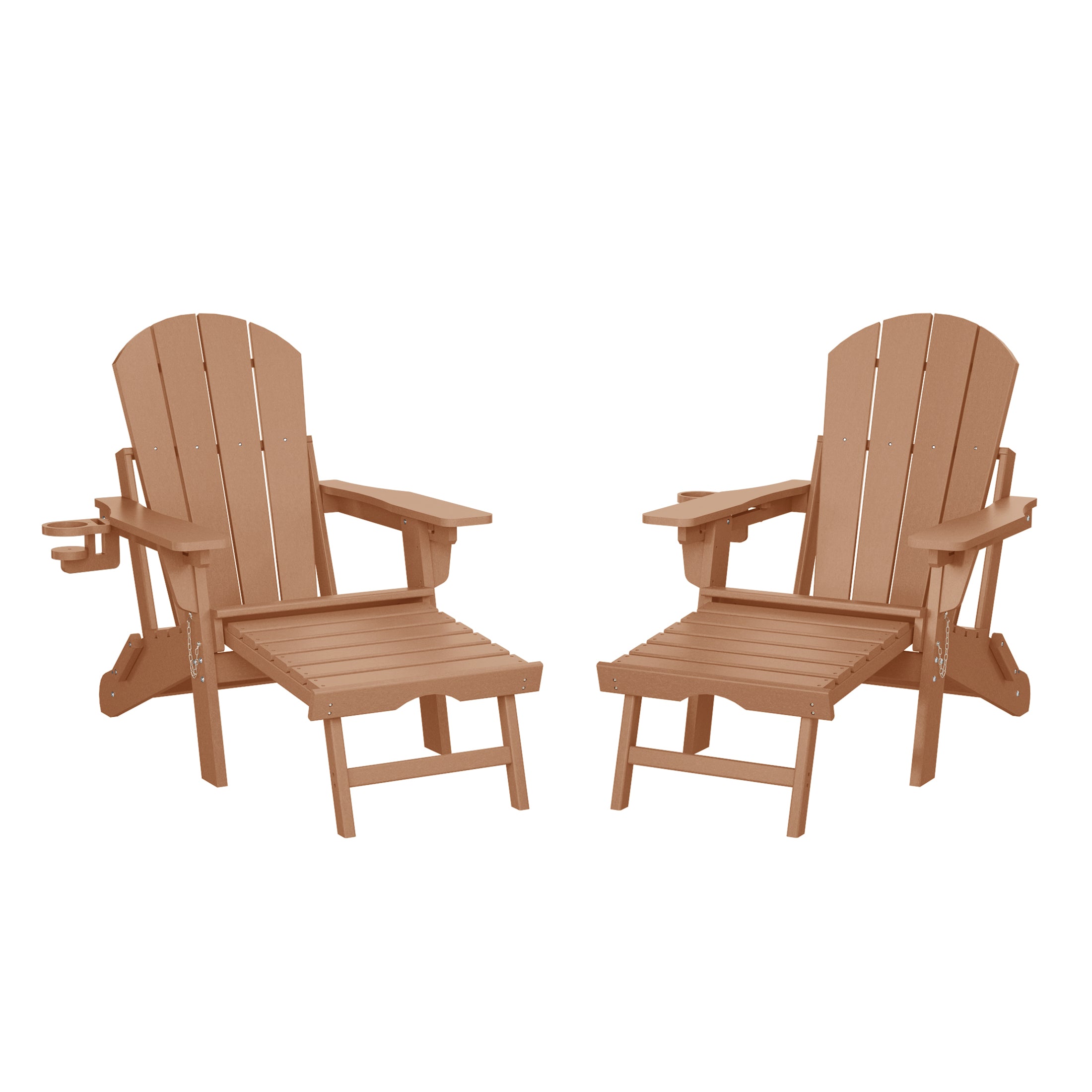 Paradise Folding Adjustable Adirondack Chair with Retractable Ottoman and Cup Holder (Set of 2)