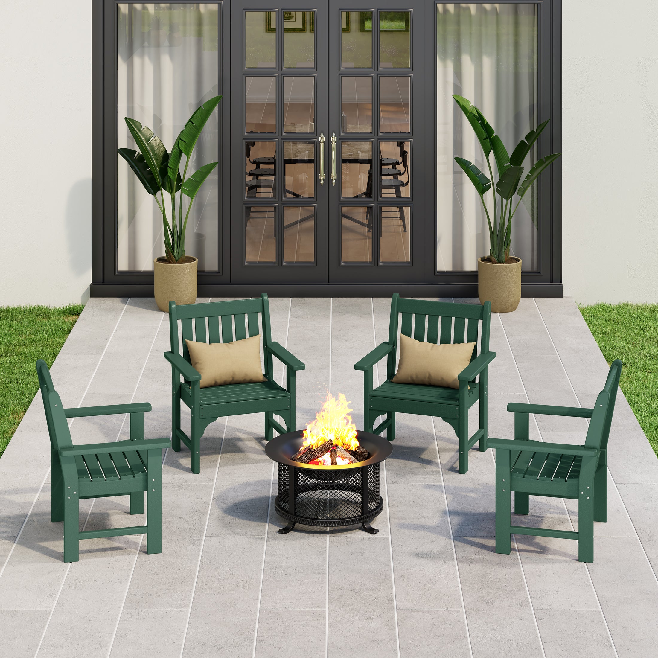 Paradise Outdoor Patio HDPE Adirondack Dining Arm Chairs (Set of 4)
