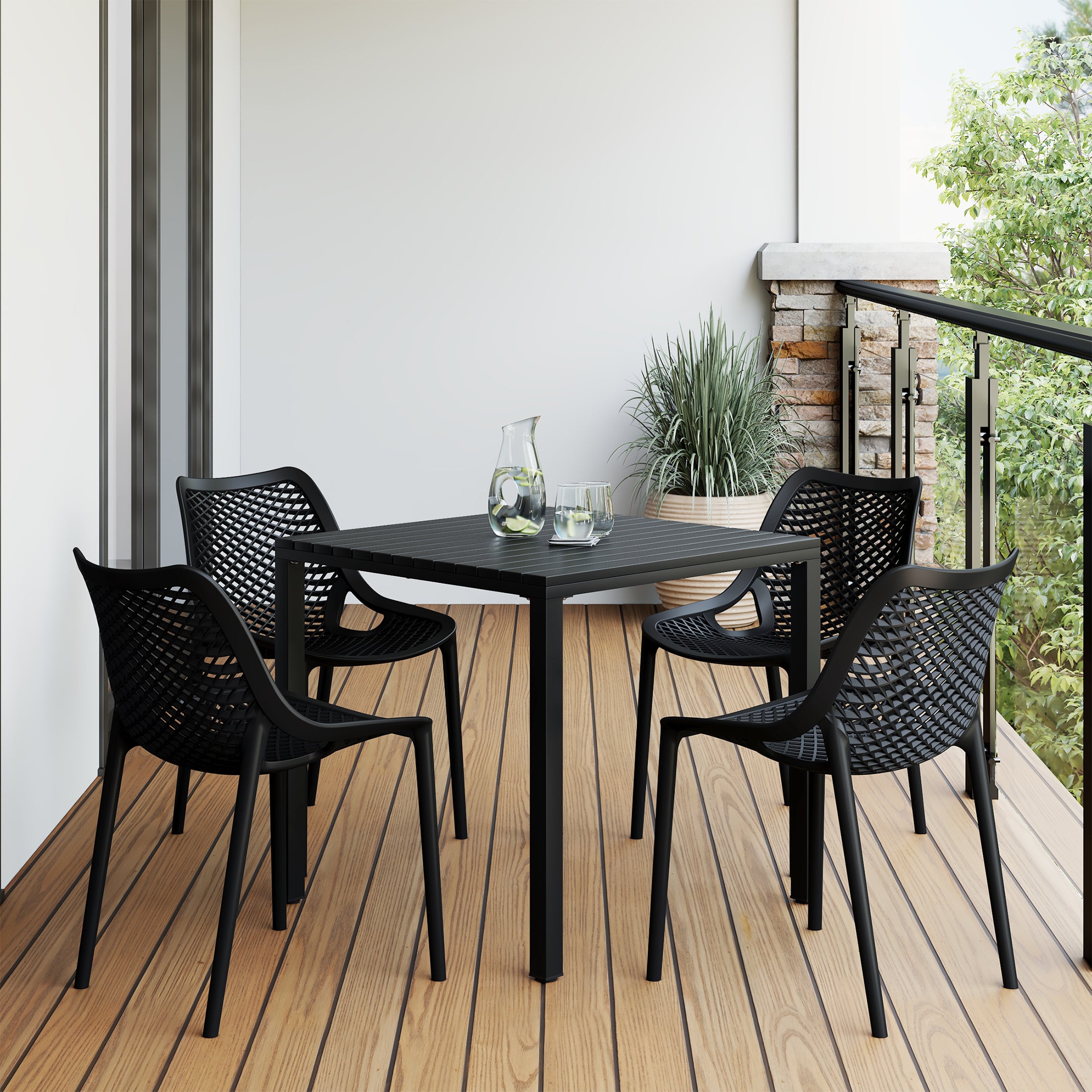 Sunshine 5-Piece Outdoor Patio Metal Frame Dining Table Set with Stackable Patio Dining Chairs