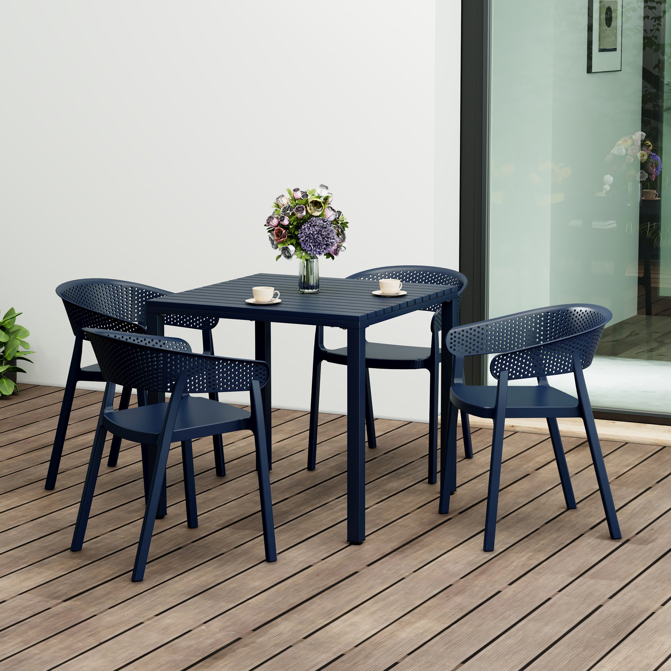 Sunshine 5-Piece Outdoor Metal Frame Square Dining Table Patio Set with Stackable Patio Dining Chairs