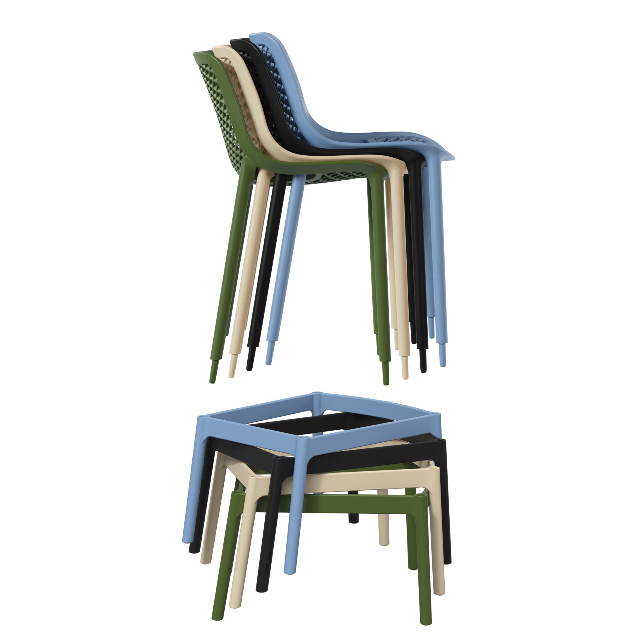 Sunshine 41.75" Outdoor Modern Polypropylene Plastic Patio Bar Height Stools (Set of 2)