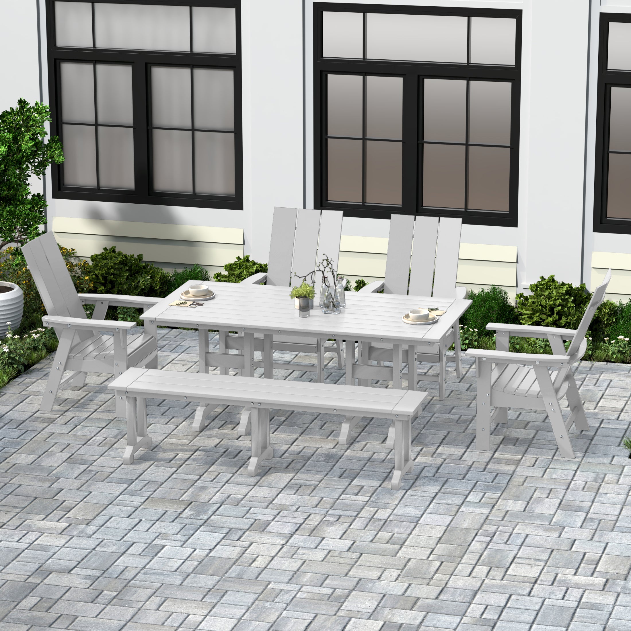 Palms 6 Piece Outdoor Patio Dining Table and Armchair Dining Bench Set