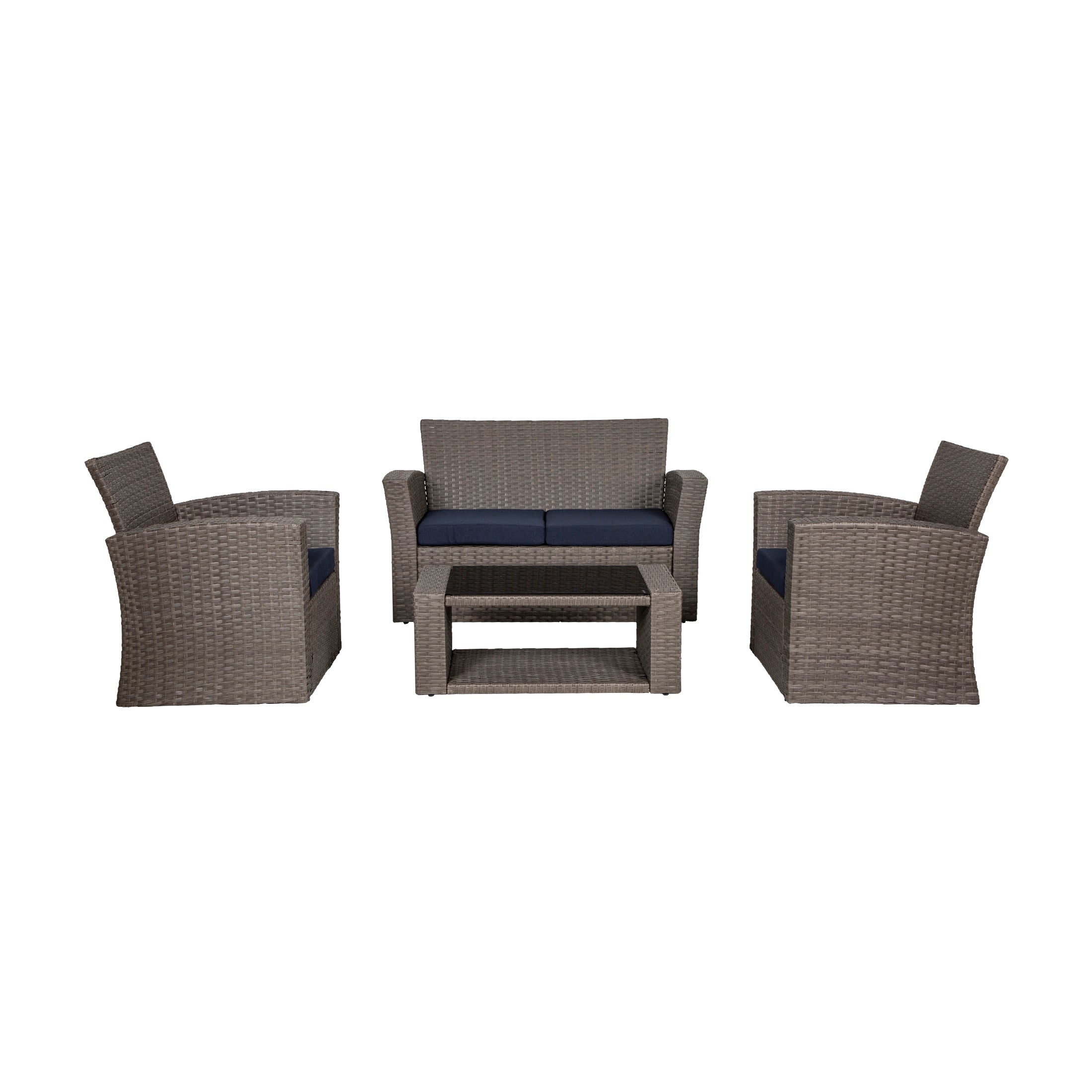 Wynston 4-Piece set Gray color base Outdoor / Patio Wicker Rattan Conversation Sofa set with cushions and a Coffee table ( 4 seater )