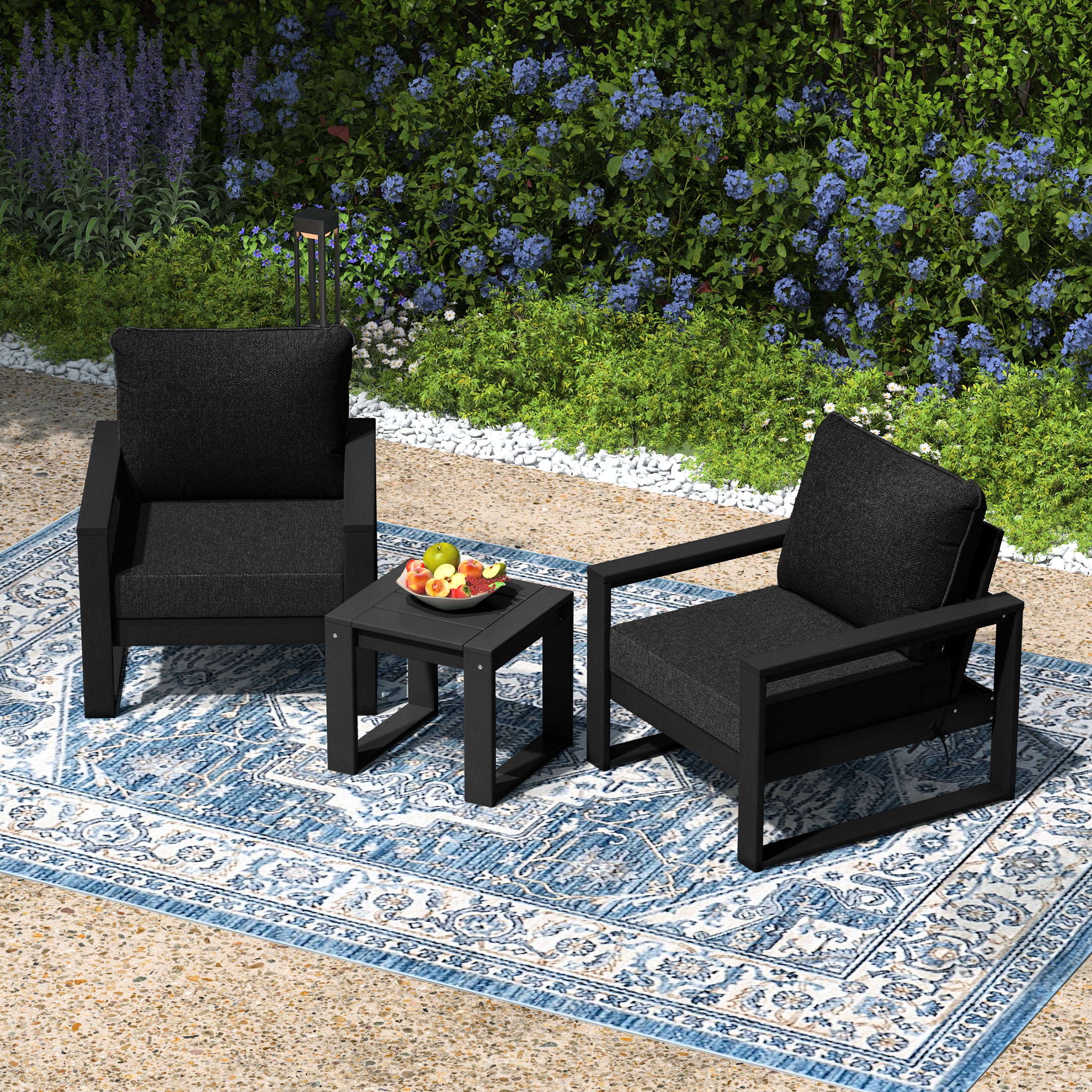 Rockaway Outdoor Modern 3-Piece HDPE Patio Sofa Set with Side Table