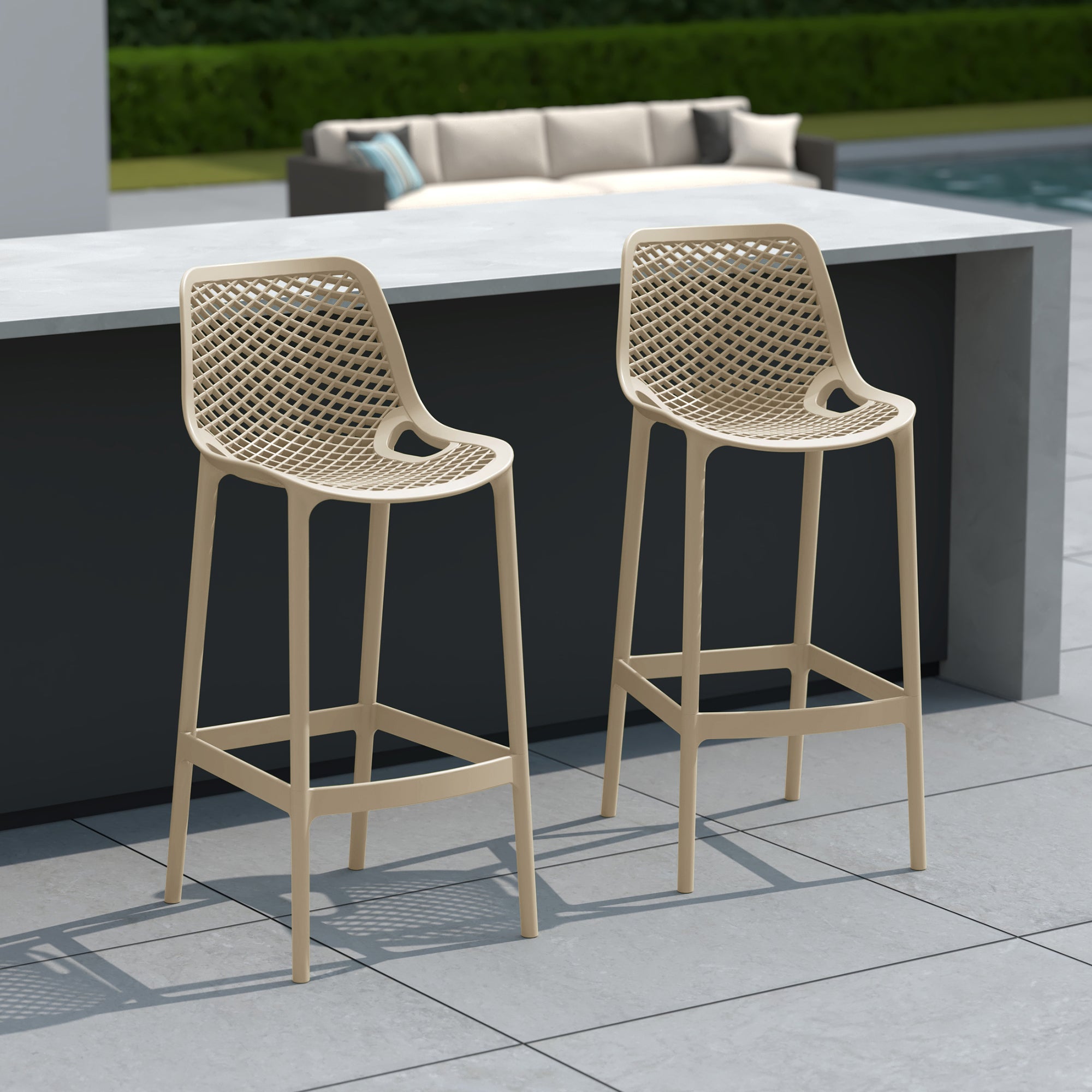 Sunshine 41.75" Outdoor Modern Polypropylene Plastic Patio Bar Height Stools (Set of 2)