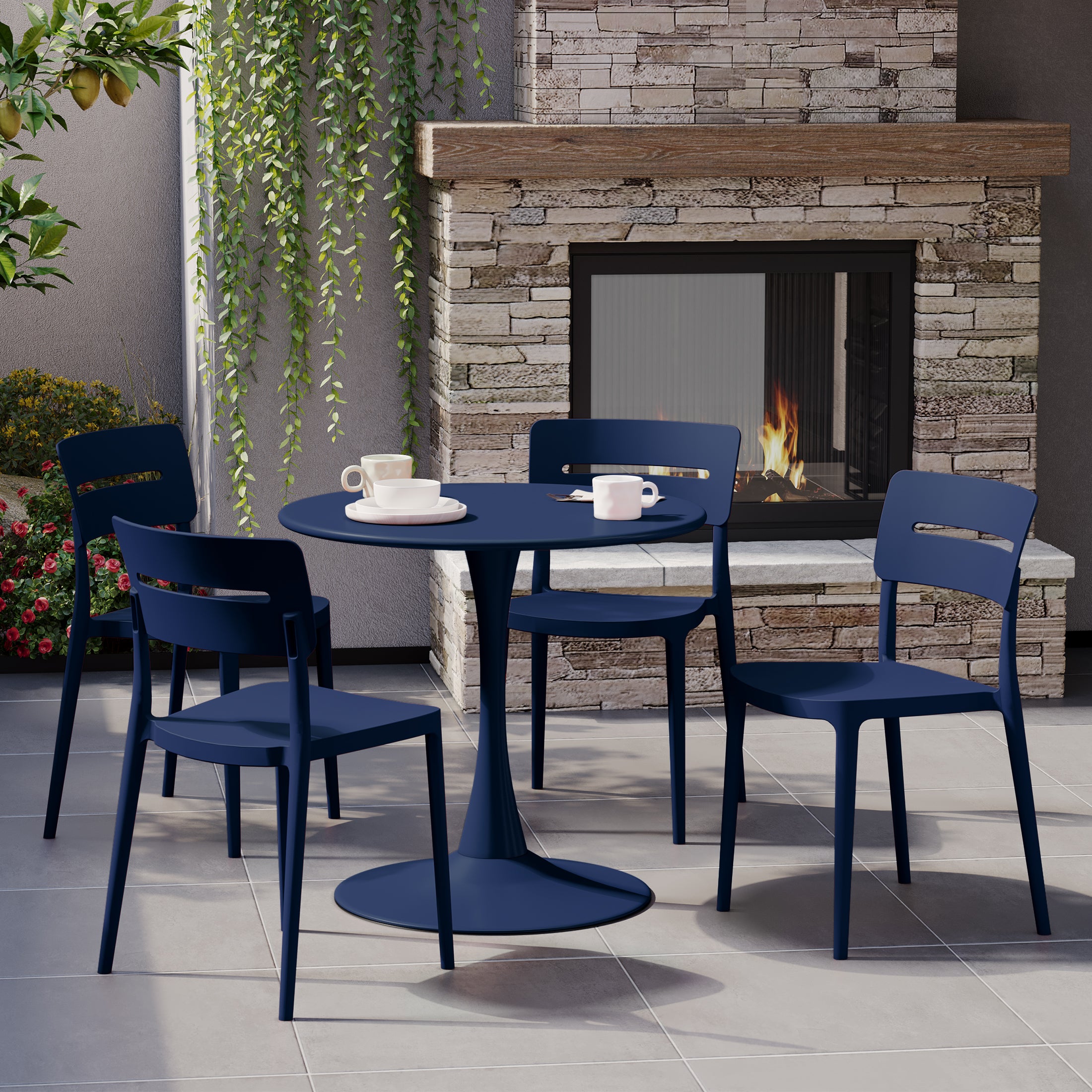 Sunshine 5-Piece Outdoor Indoor Round Metal Patio Dining Table Set With Stackable Patio Chairs