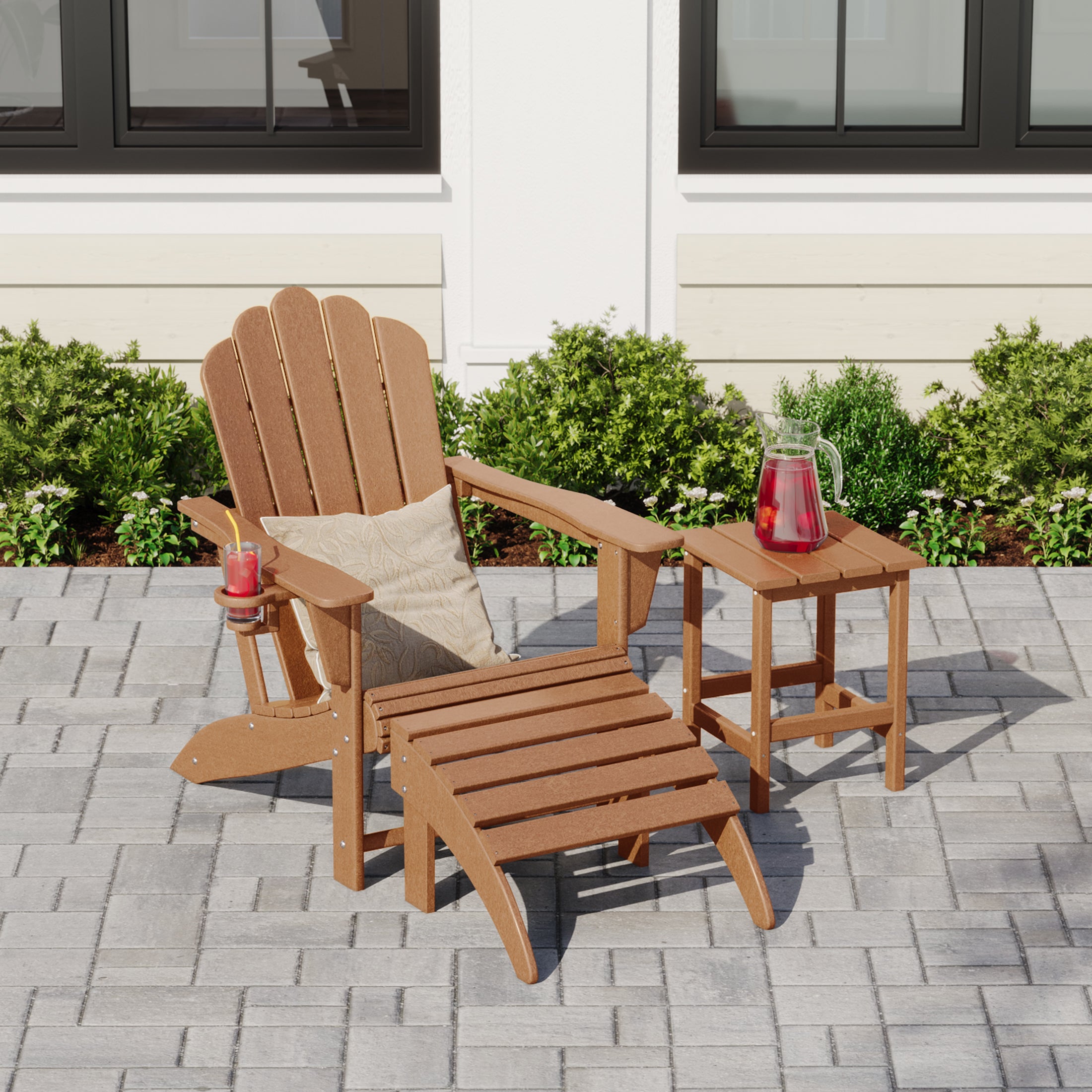 Lakeview 3-Piece Adirondack Chair with Cup Holder and Folding Ottoman