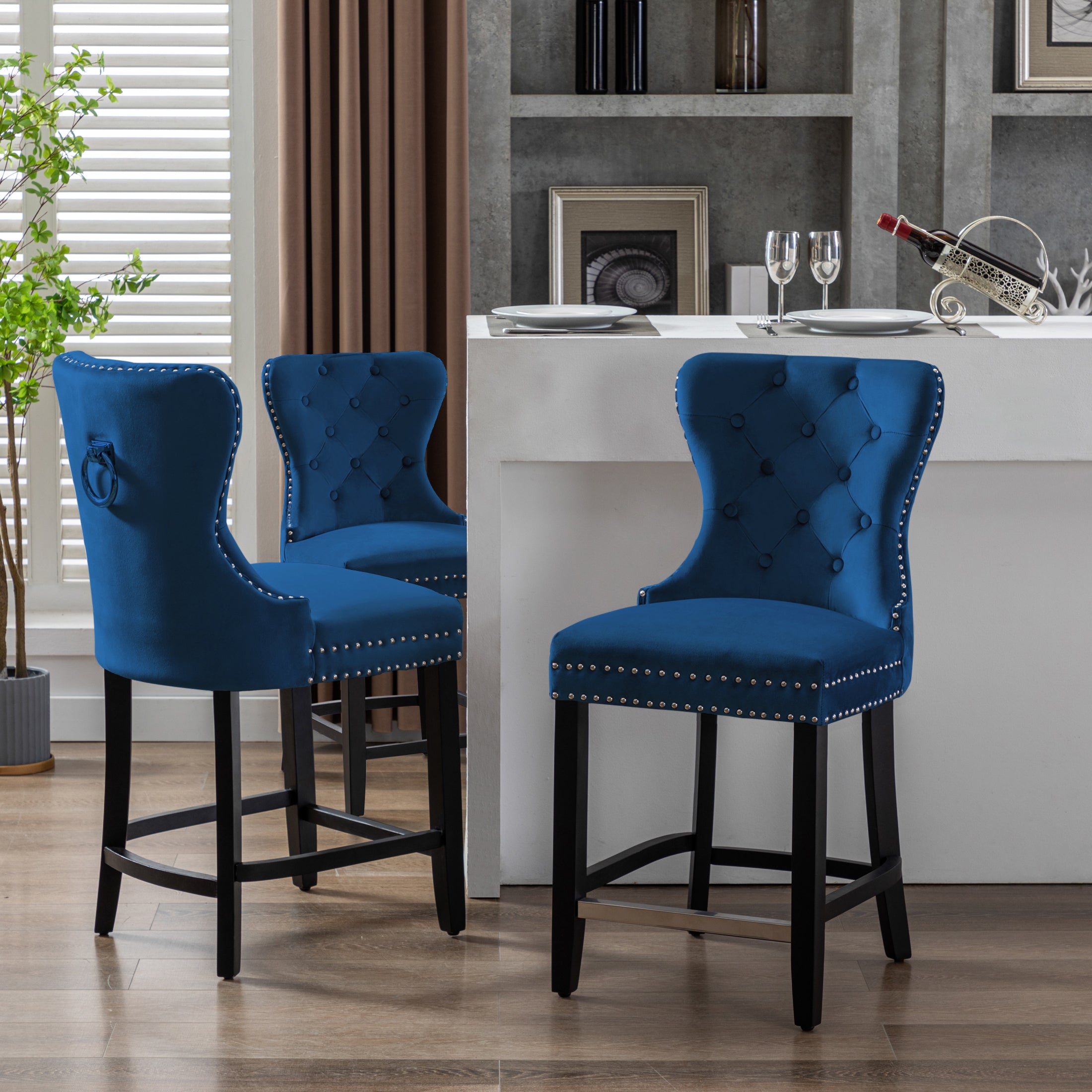 Hank 24" Tufted Velvet Counter Stool (Set of 3)