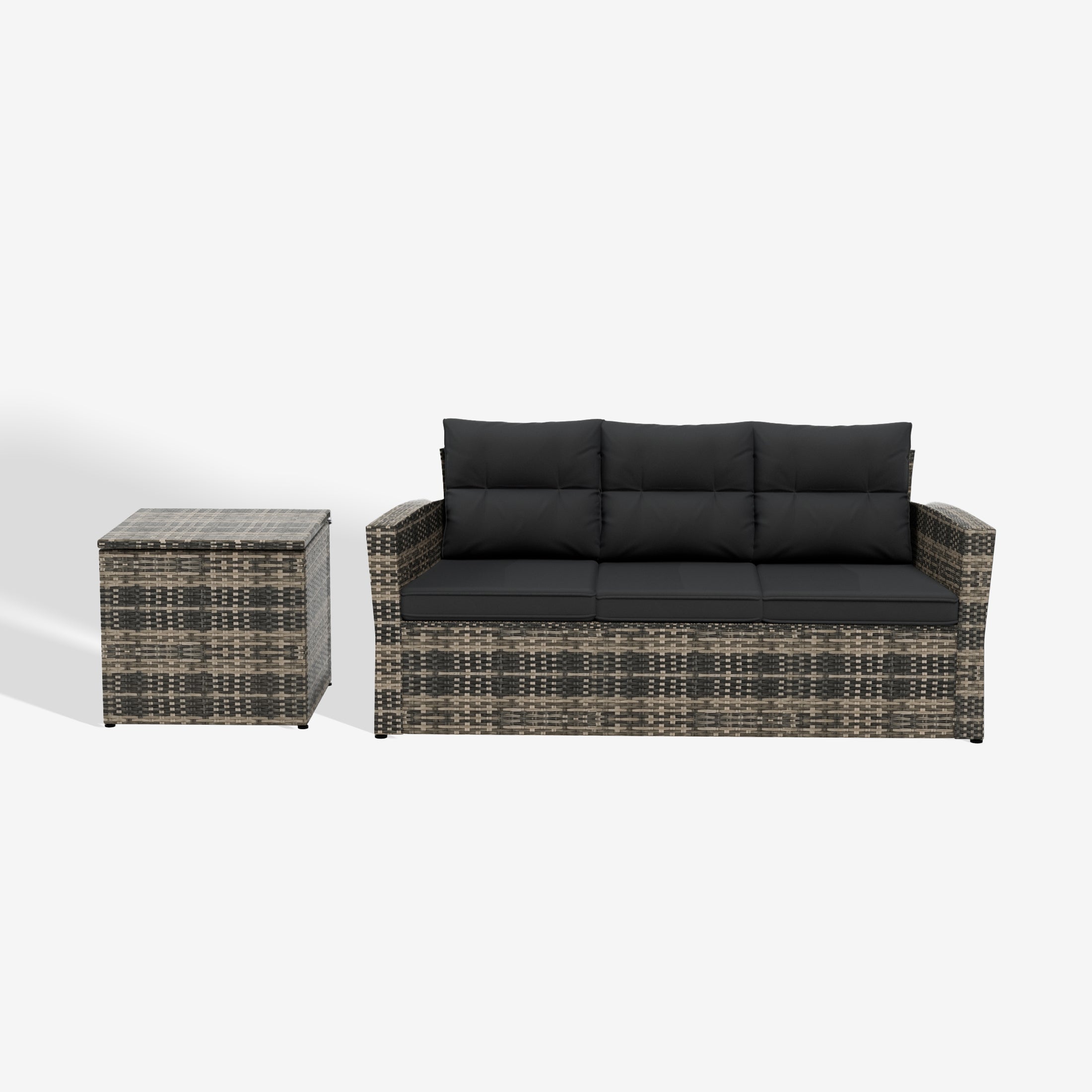 Maldives 2-Piece PE Rattan Wicker Outdoor Sofa with Cushions Side Table Set