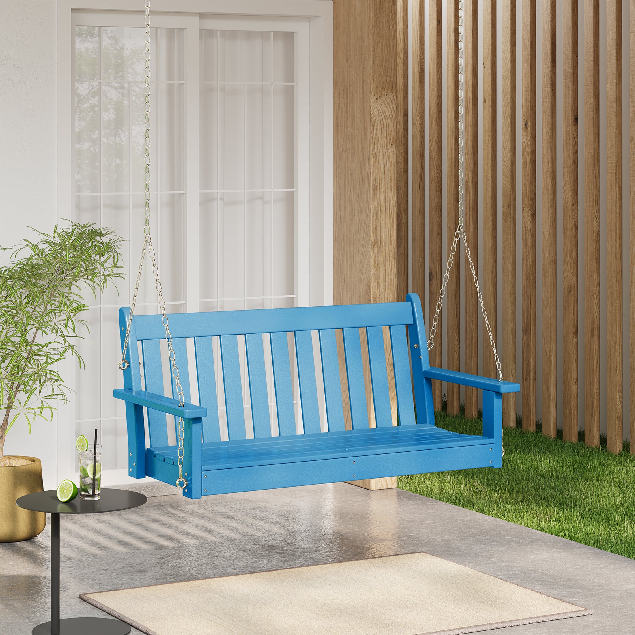 Paradise Outdoor Patio HDPE Hanging Front Porch Swing Bench