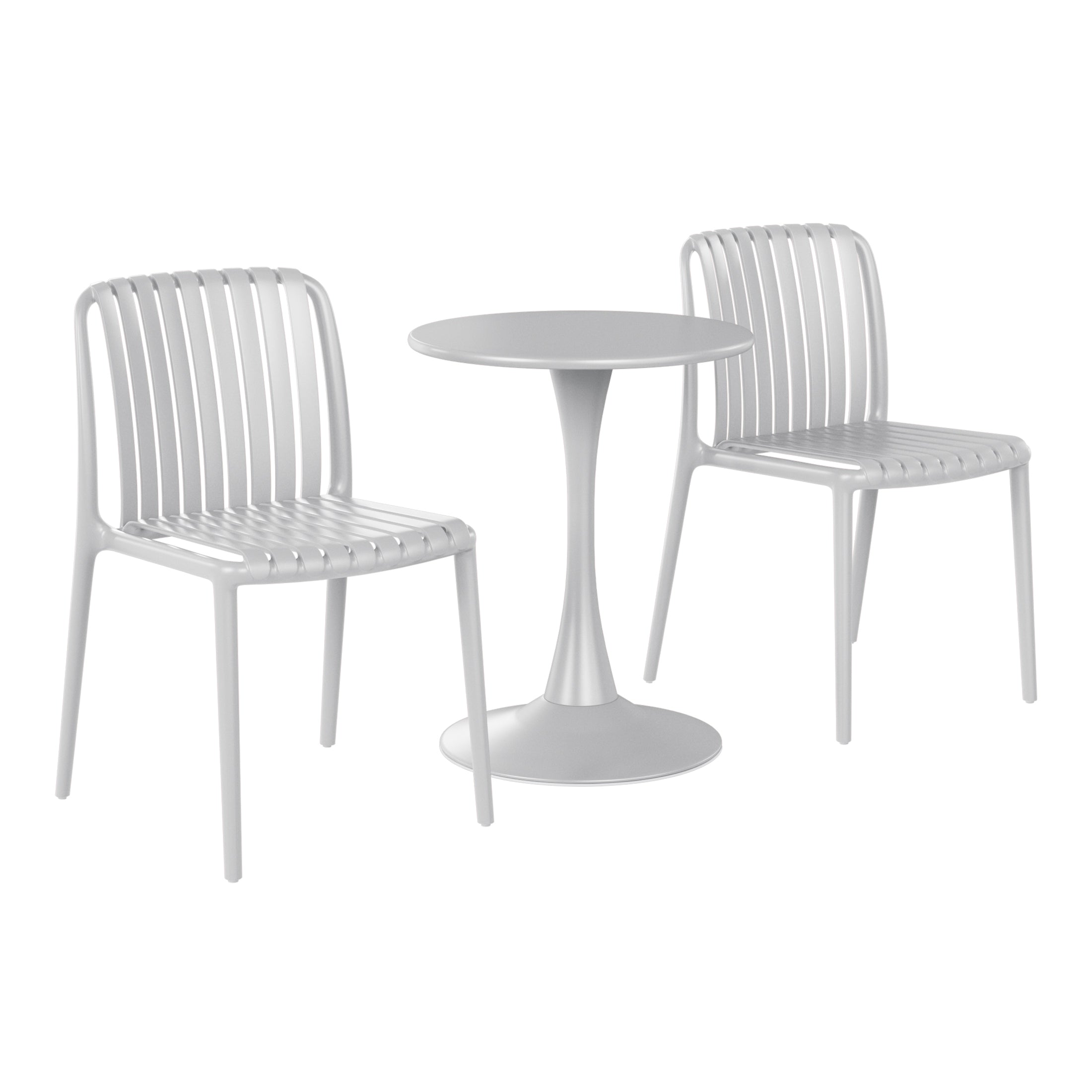 Sunshine 3-Piece Outdoor Metal Dining Table Set And Stackable Resin Patio Chairs