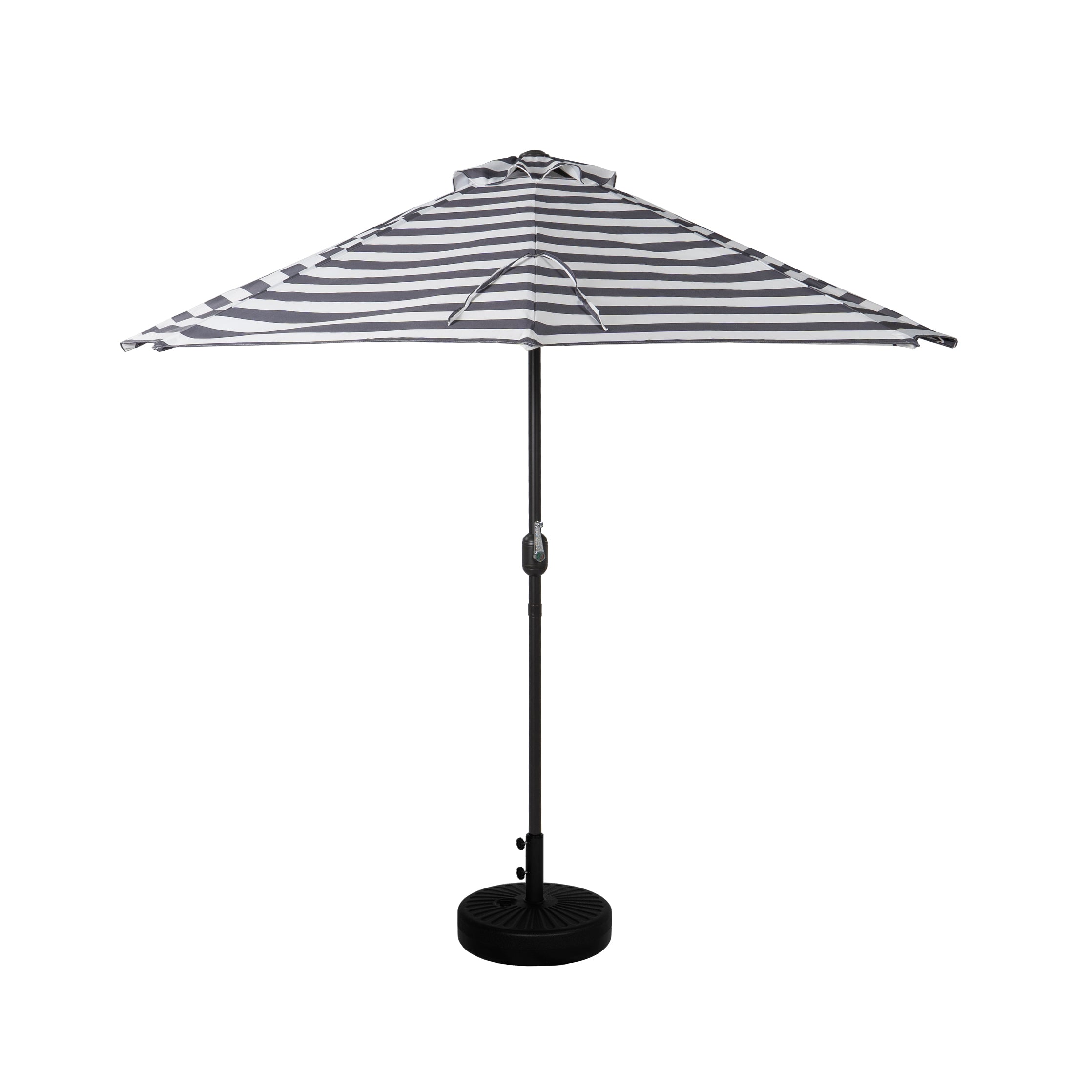 Easton 9 ft. Aluminum Half Market Crank Lift Patio Umbrella with Base