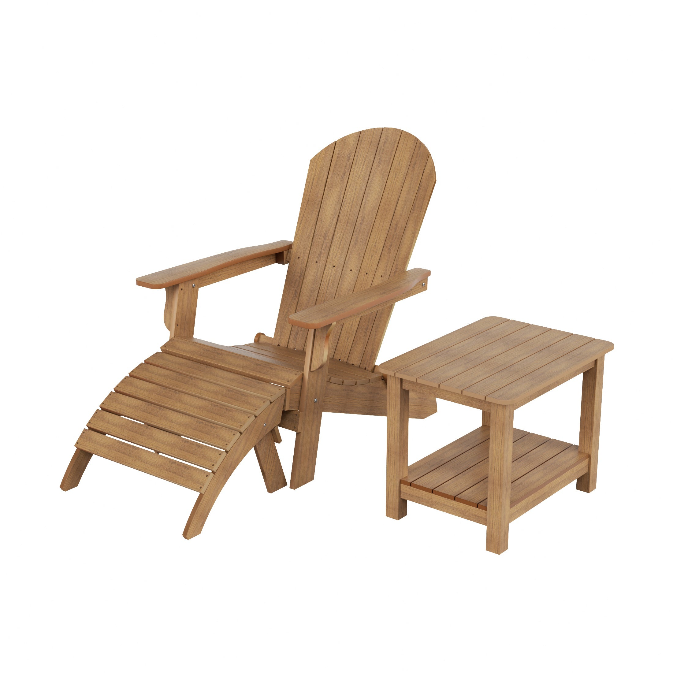 Florence 3-Piece HIPS Outdoor Folding Adirondack Seashell Chair With Folding Ottoman And Side Table