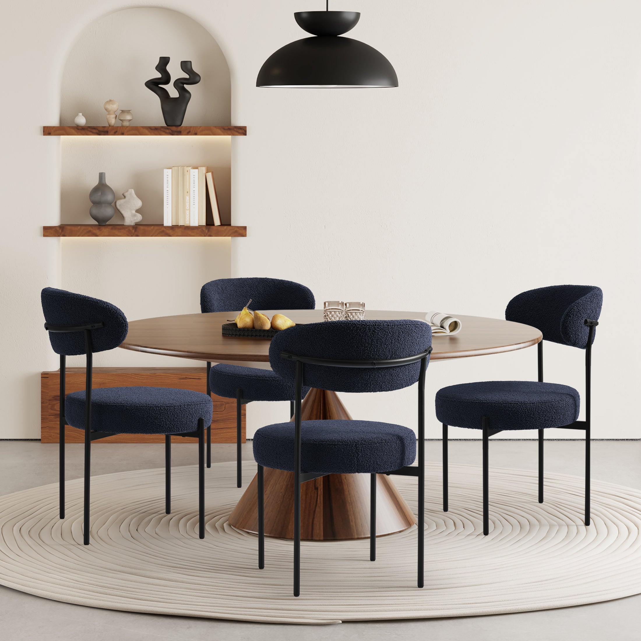 Celine Mid-Century Modern Upholstered Sherpa Round Dining Chairs (Set of 4)