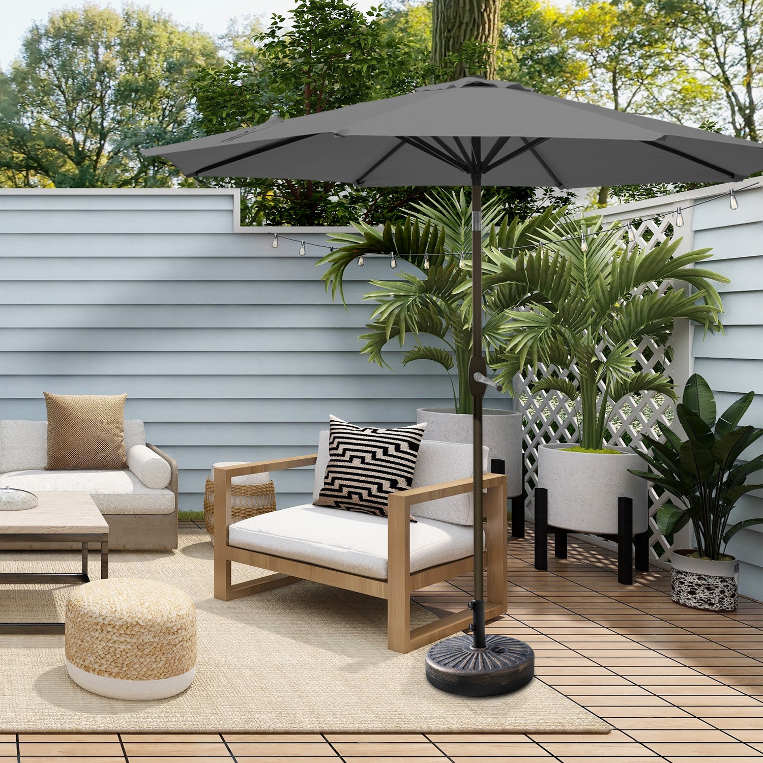 Cabana 9 ft. Patio Table Umbrella with Bronze color round free standing weight base kit