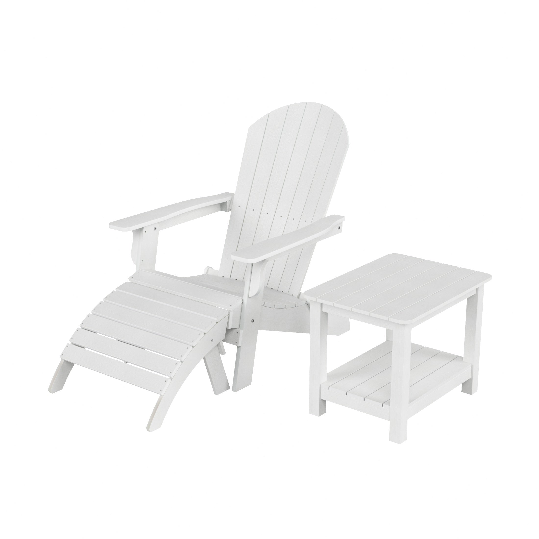 Florence 3-Piece HIPS Outdoor Folding Adirondack Seashell Chair With Folding Ottoman And Side Table