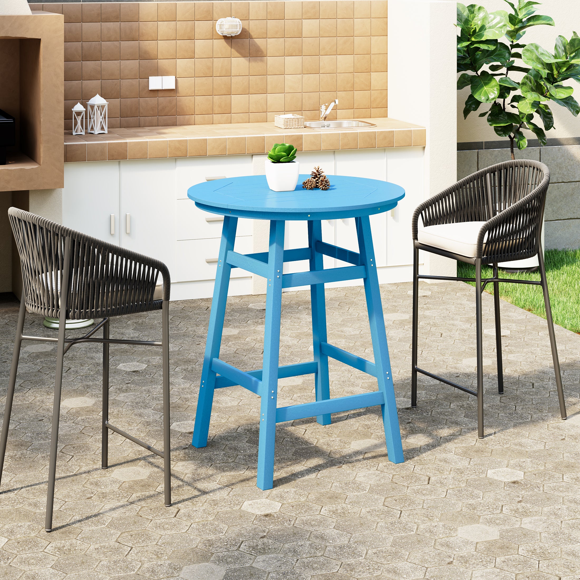 Paradise Outdoor 35" HDPE Round Patio Bar Height Table