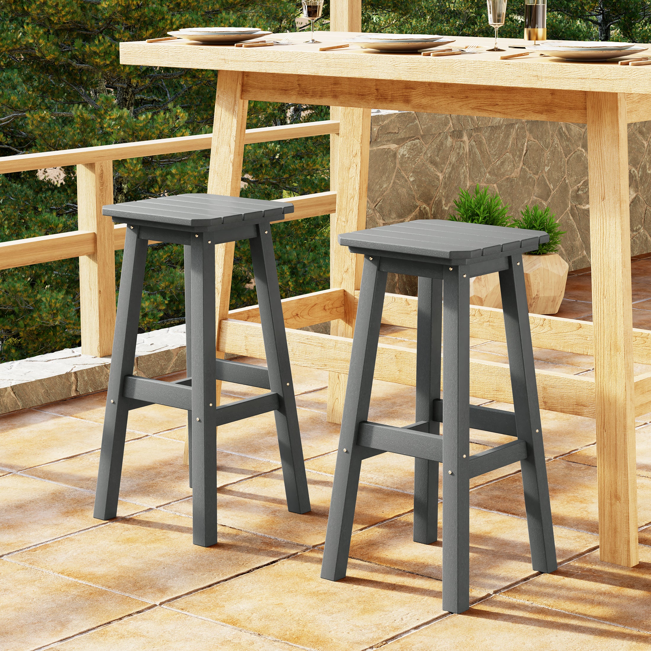 Paradise 29" HDPE Outdoor Patio Square Bar Stools (Set of 2)