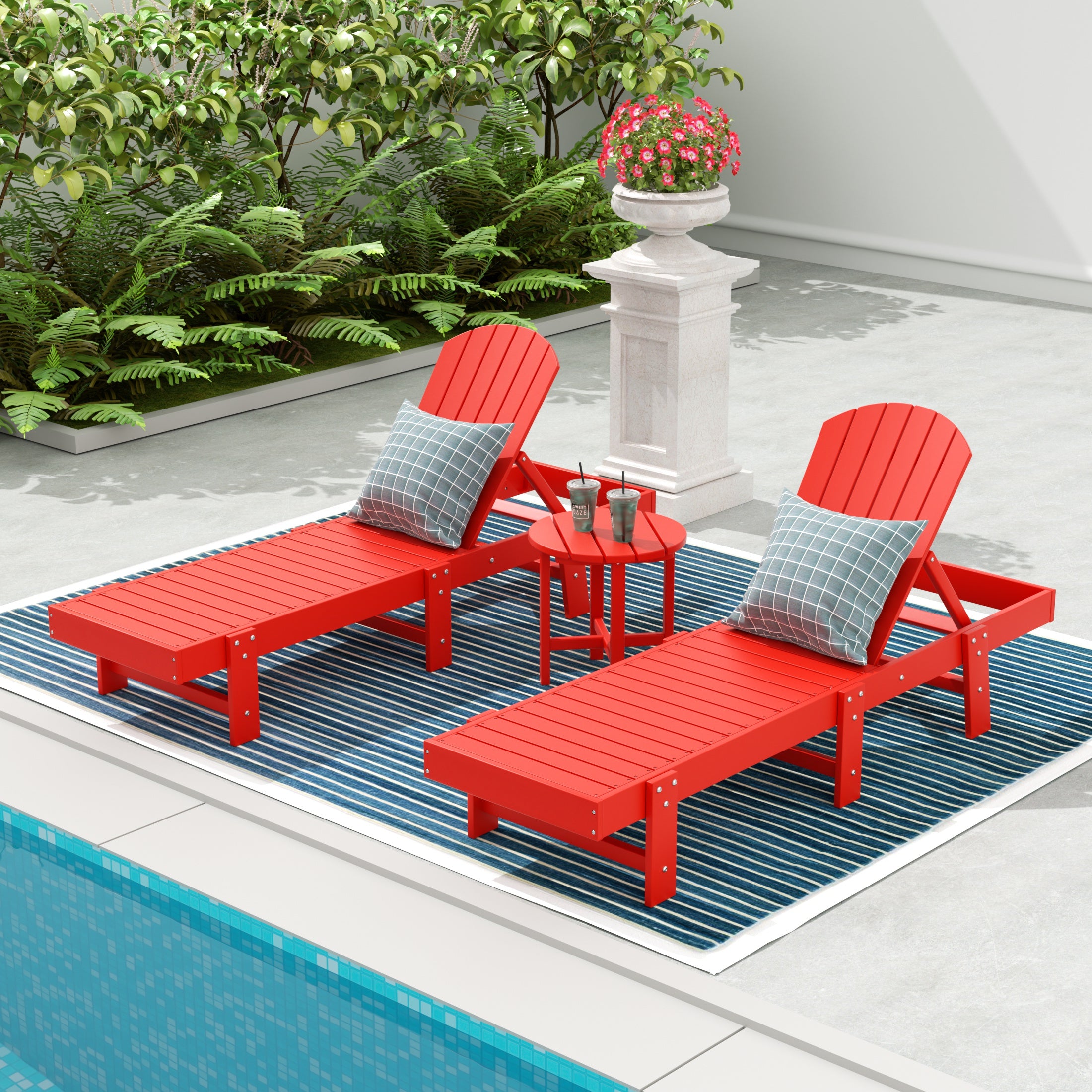 Portside 3 Piece Adirondack Poly Reclining Chaise Lounge