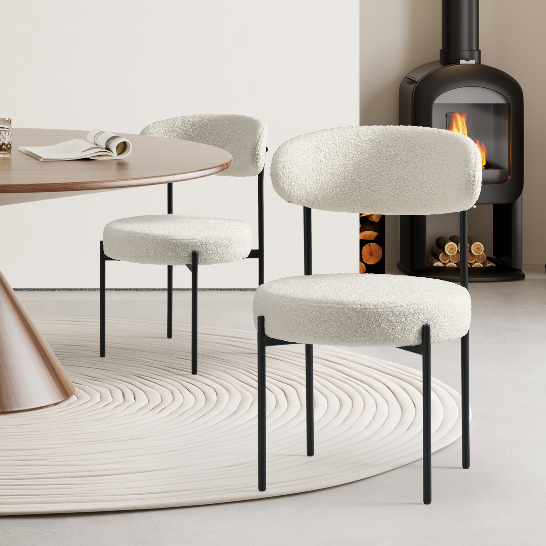 Celine Mid-Century Modern Upholstered Sherpa Round Dining Chairs (Set of 2)