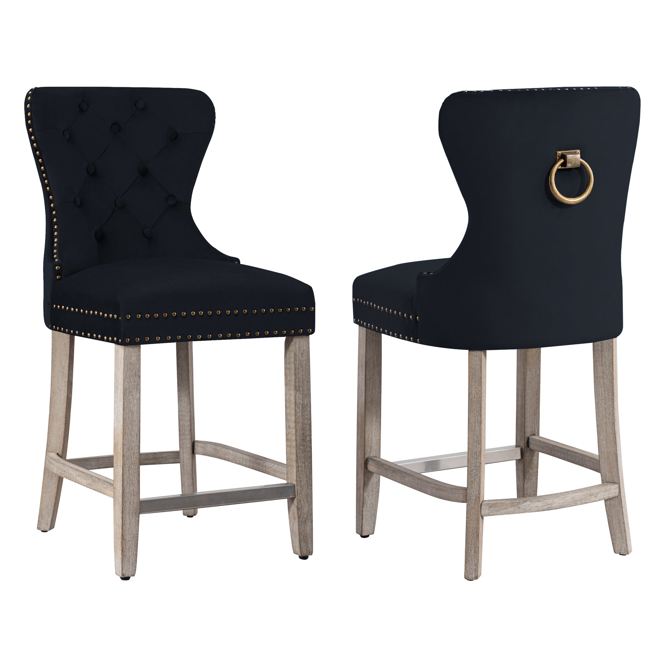 Hank 24" Tufted Velvet Counter Stool (Set of 2), Antique Gray