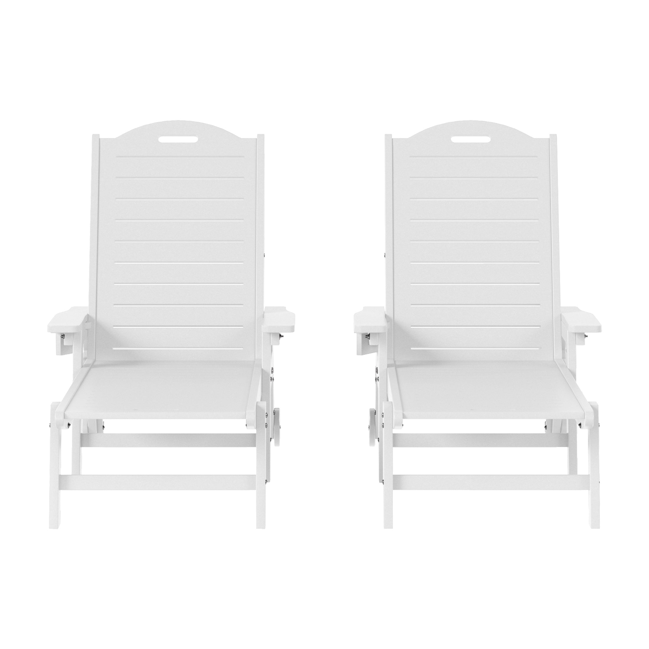 Lago Outdoor HDPE Patio Chaise Lounges With Wheels & Cup Holder (Set of 2)