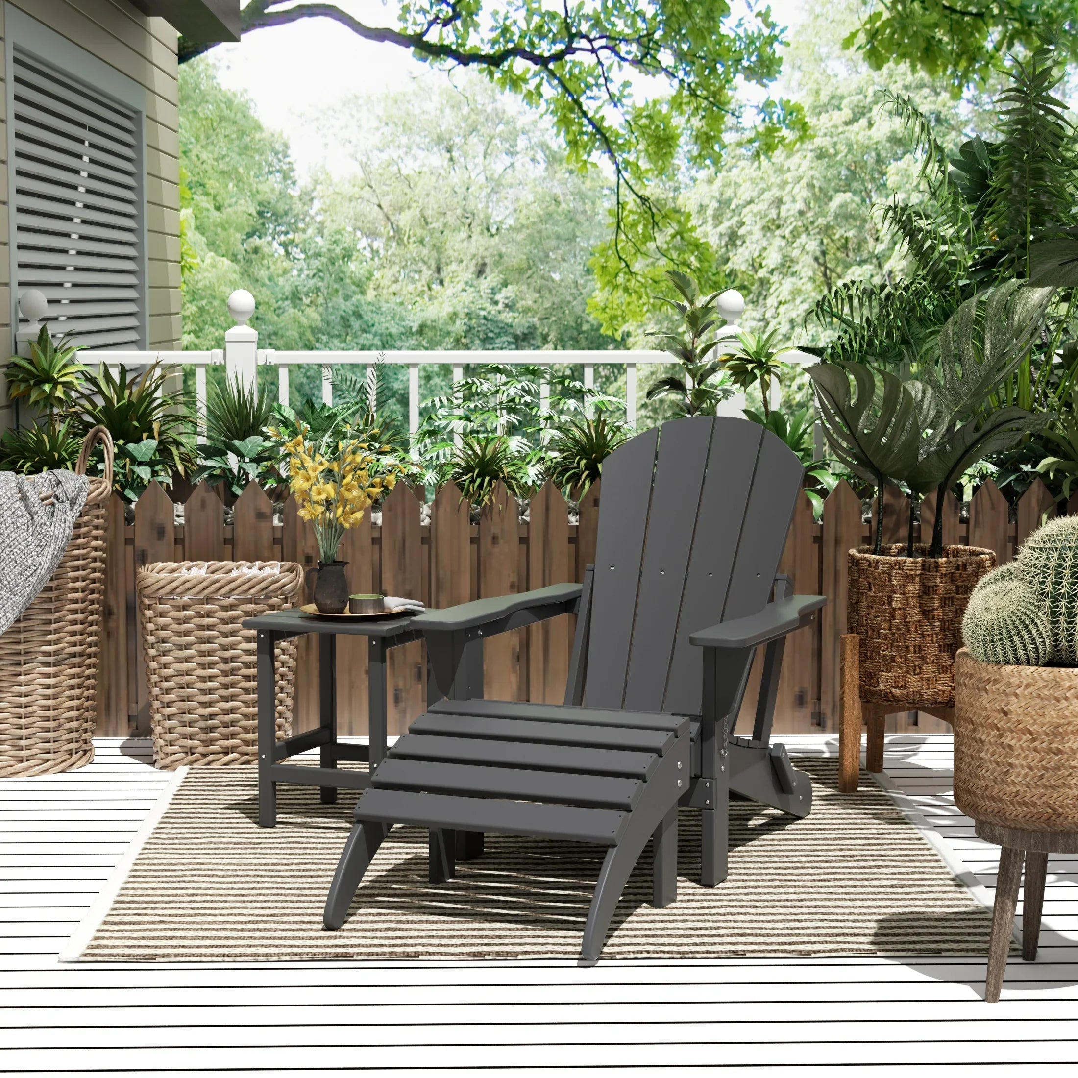 Paradise 3-Piece set classic Adirondack chair with ottoman and a small