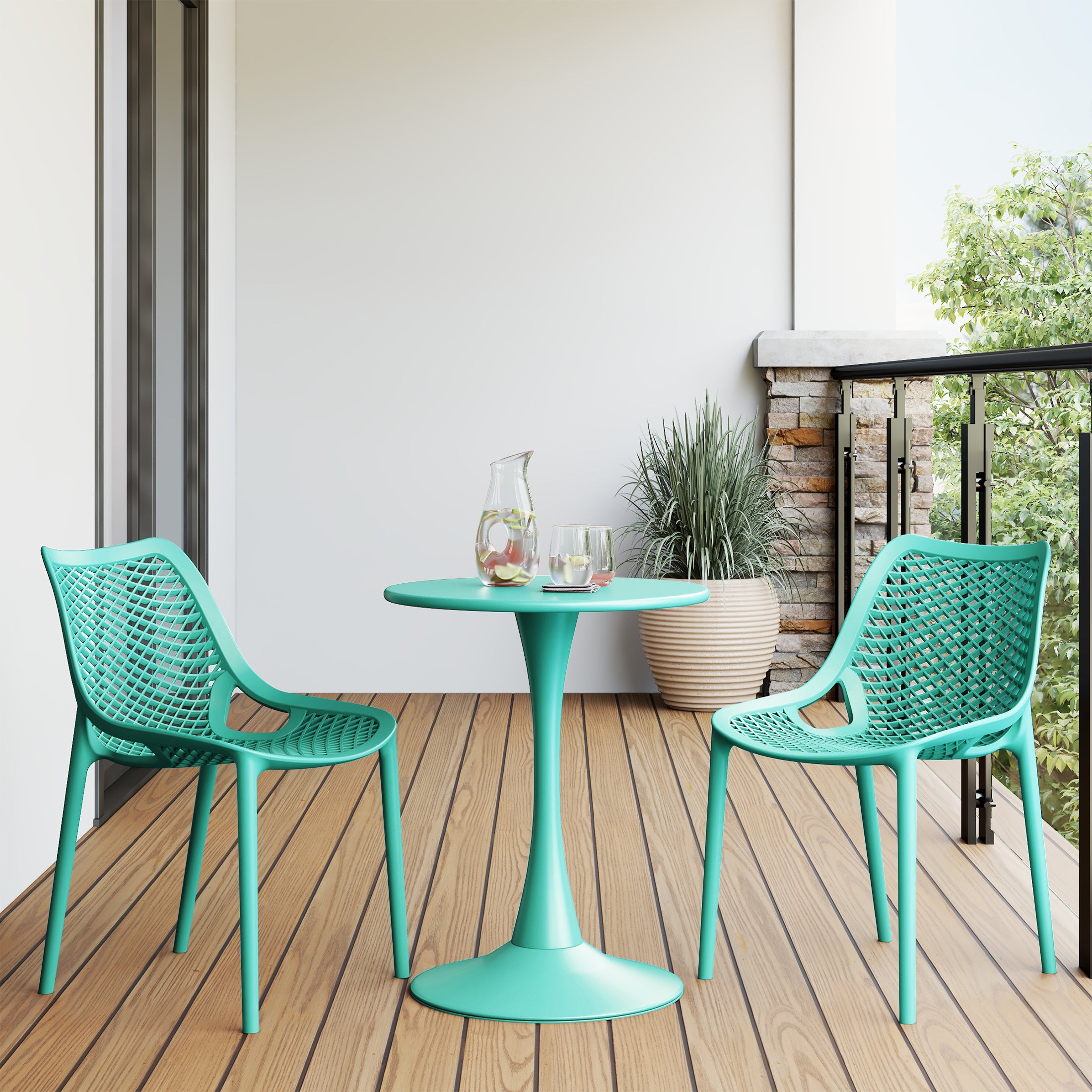 Sunshine Outdoor Stackable Modern Plastic Dining Chairs (Set of 2)