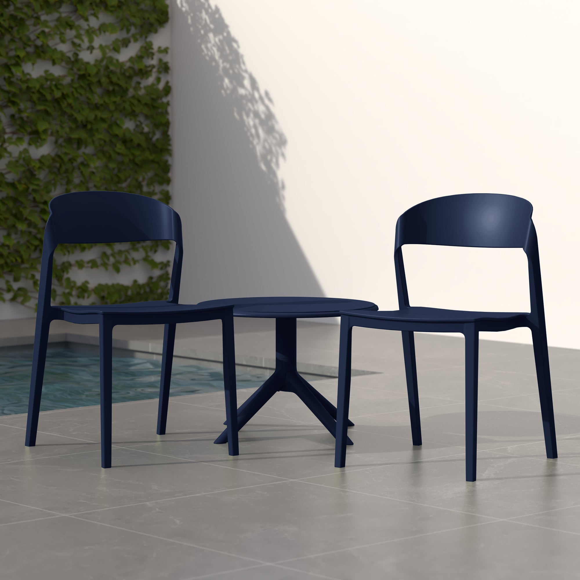 Sunshine Outdoor Modern Stackable Plastic Patio Bistro Dining Side Chairs (Set of 2)
