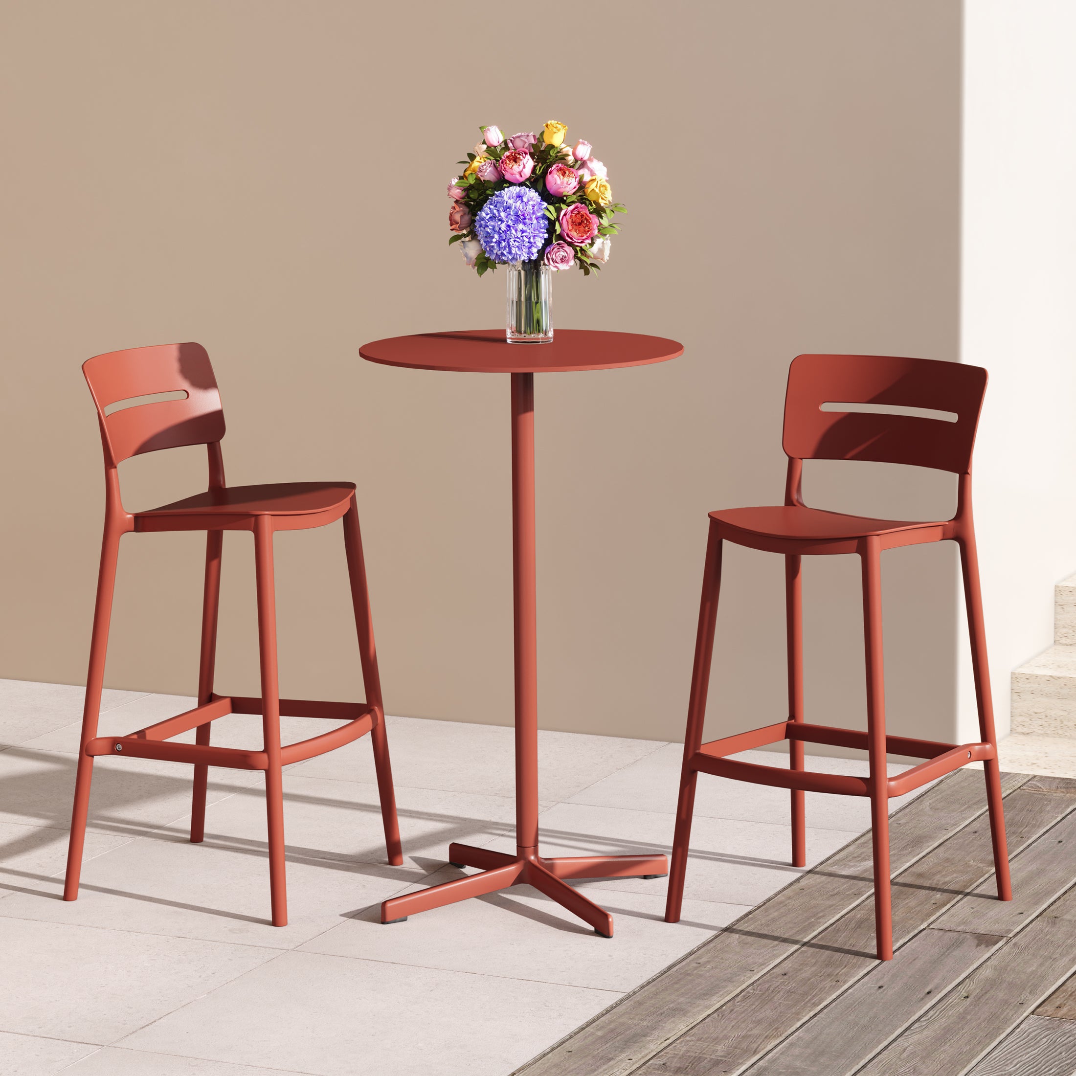Sunshine Stackable Polypropylene Resin Plastic Outdoor Patio Bar Stools (Set of 2)