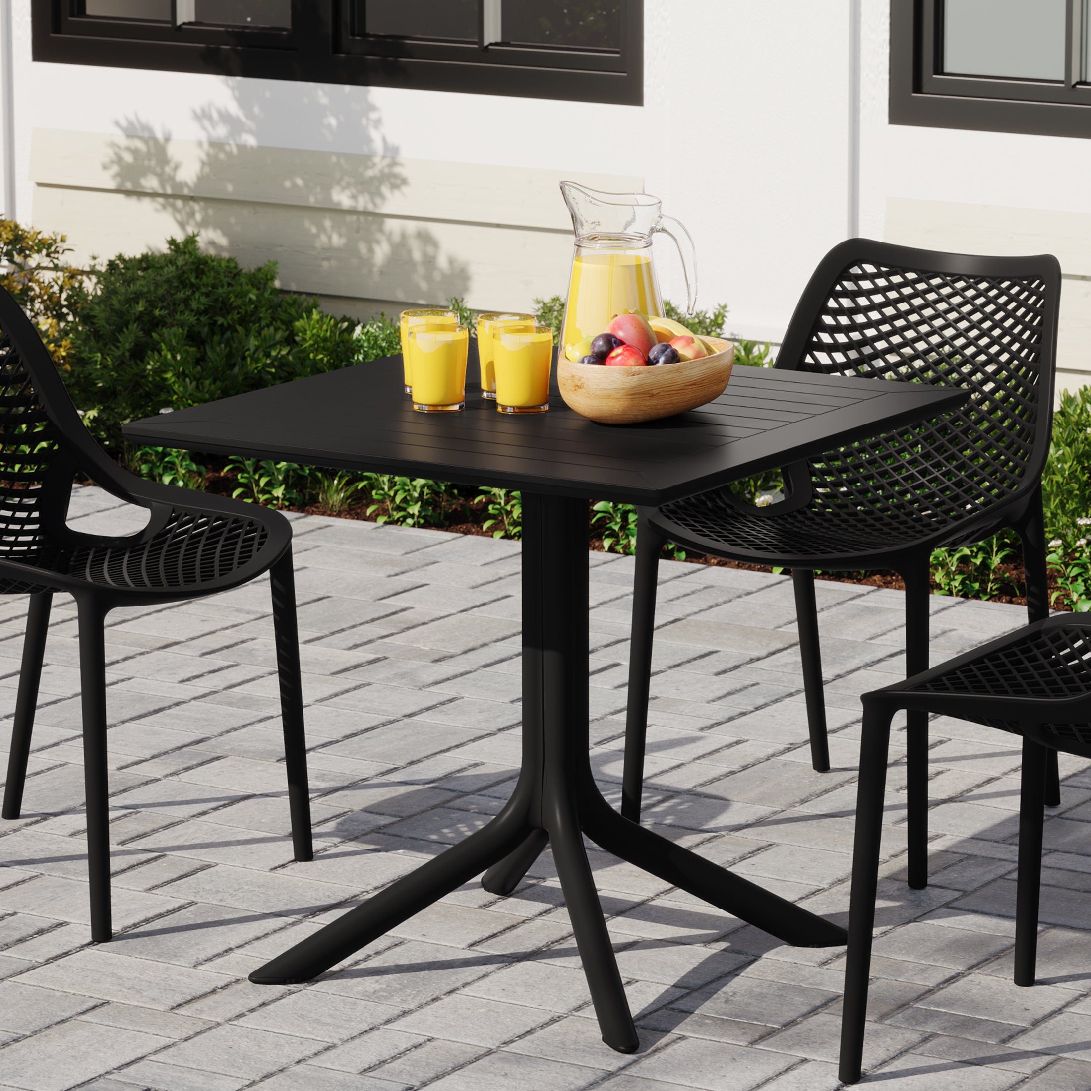 Sunshine 31.5" Square Outdoor Plastic Resin Patio Dining Table for 4
