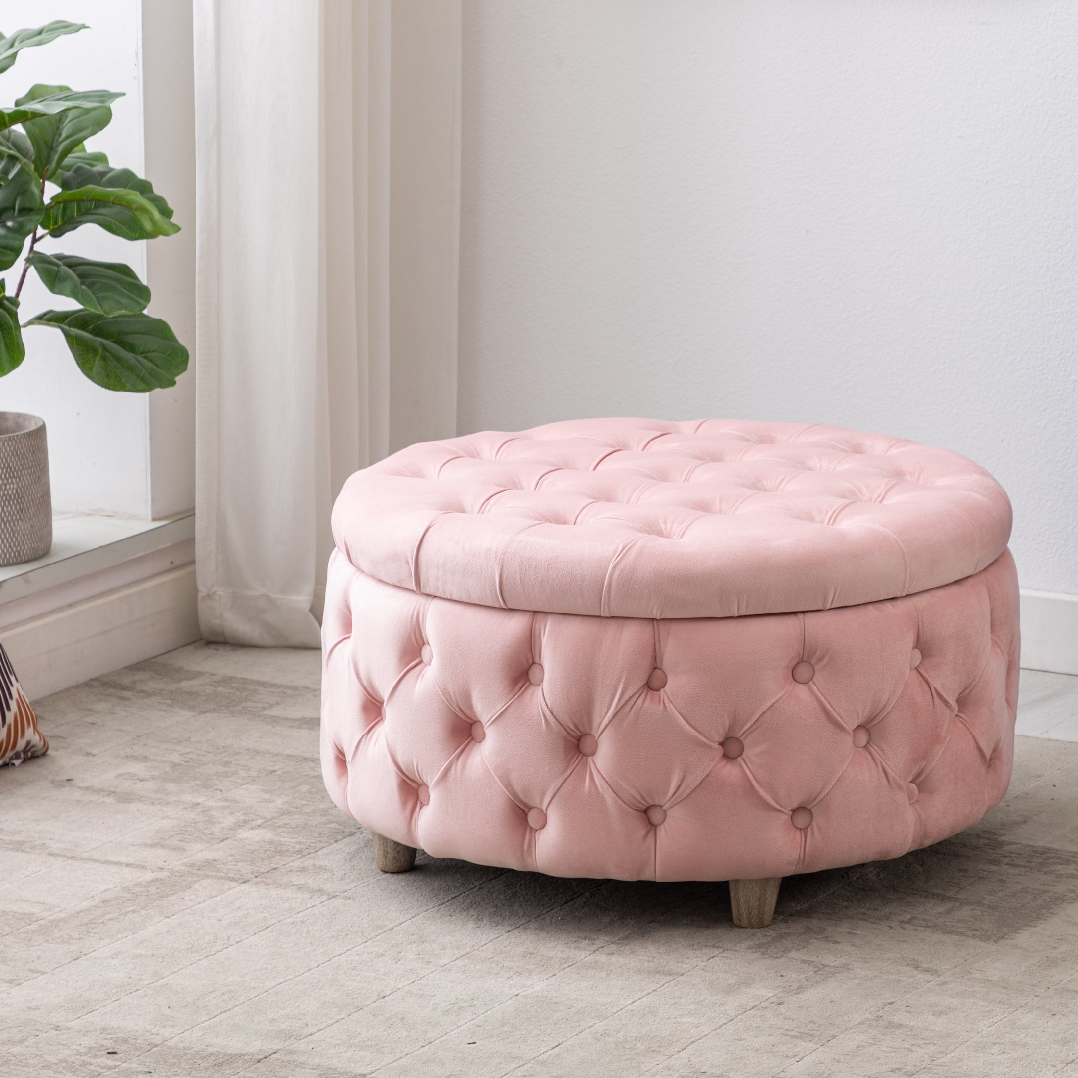 Hank Round Velvet Tufted Storage Ottoman