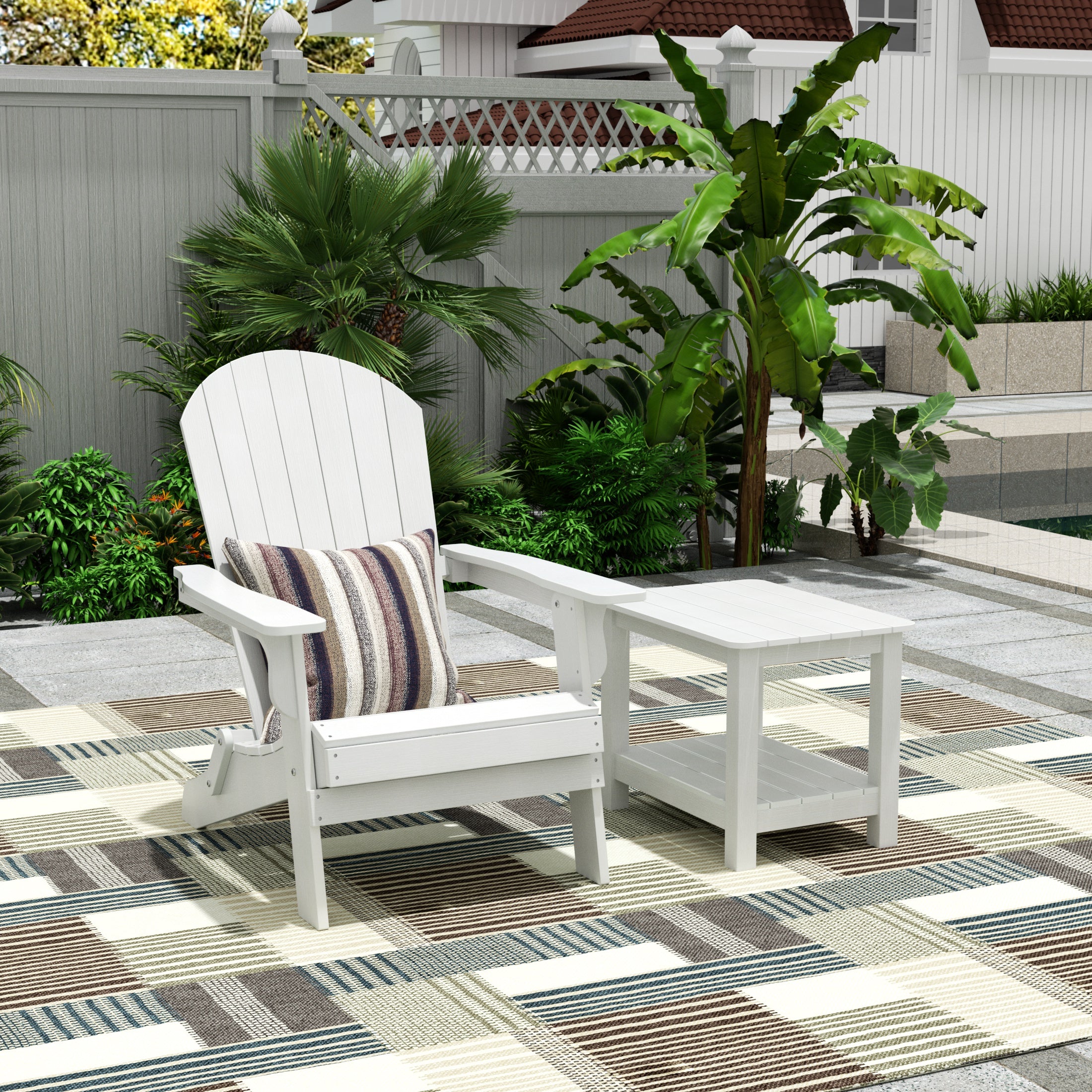 Florence HIPS Outdoor Folding Adirondack Seashell Chair With Side Table