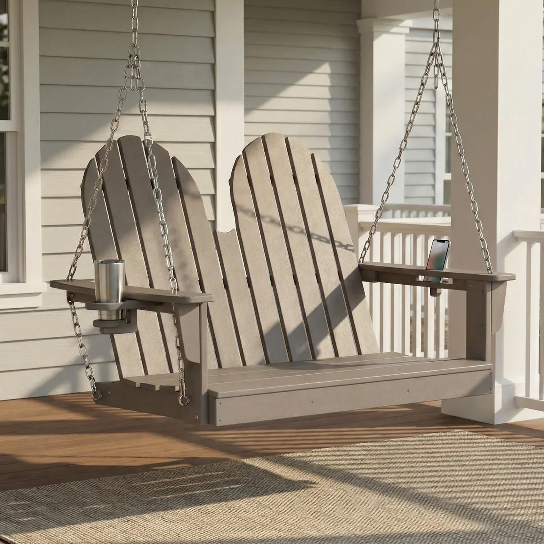 Savannah 4ft Outdoor HDPE Poly Farmhouse Hanging Porch Swing With Cup Holders