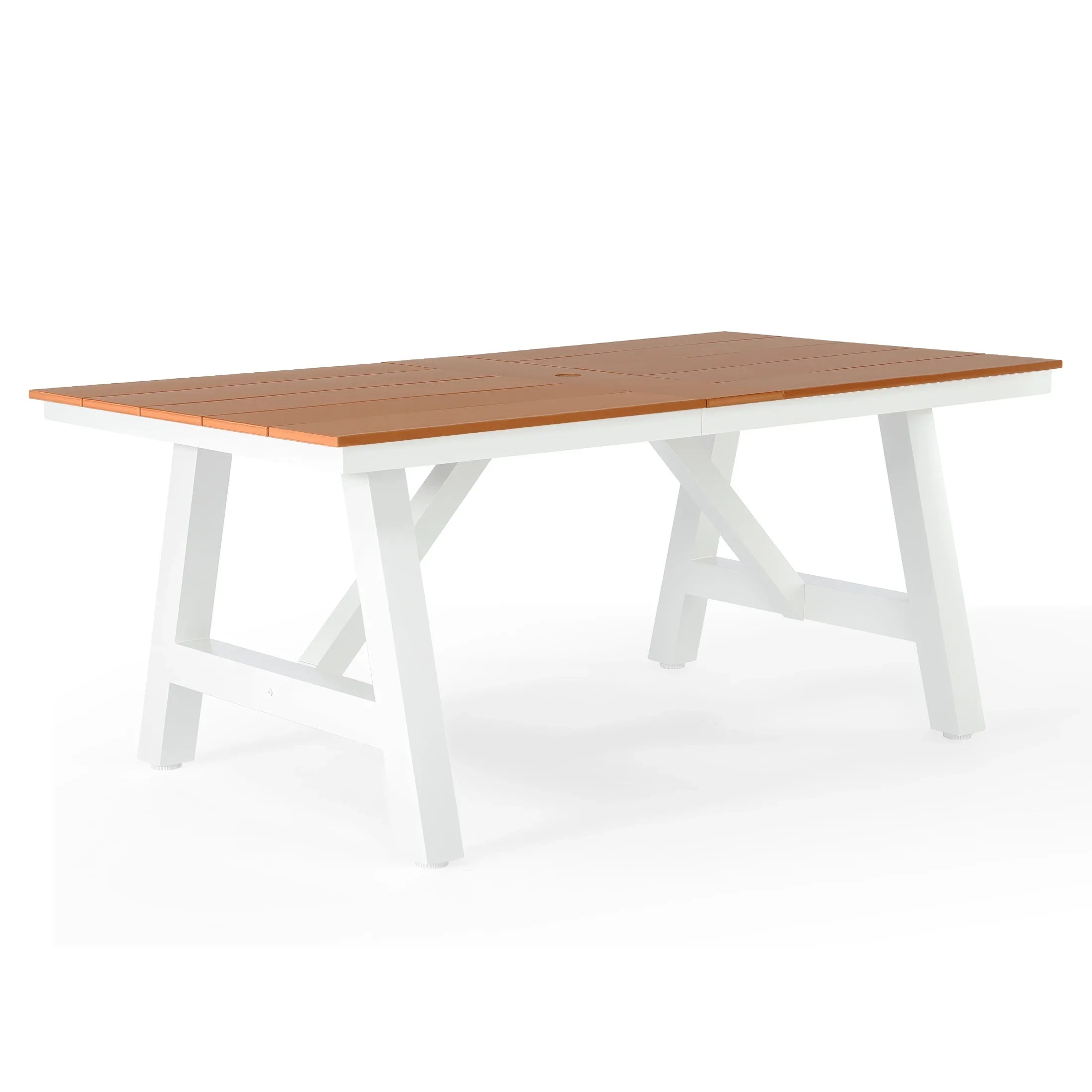 Stinson 72" HDPE Rectangle Outdoor Patio Dining Table With Umbrella Hole and Metal Frame