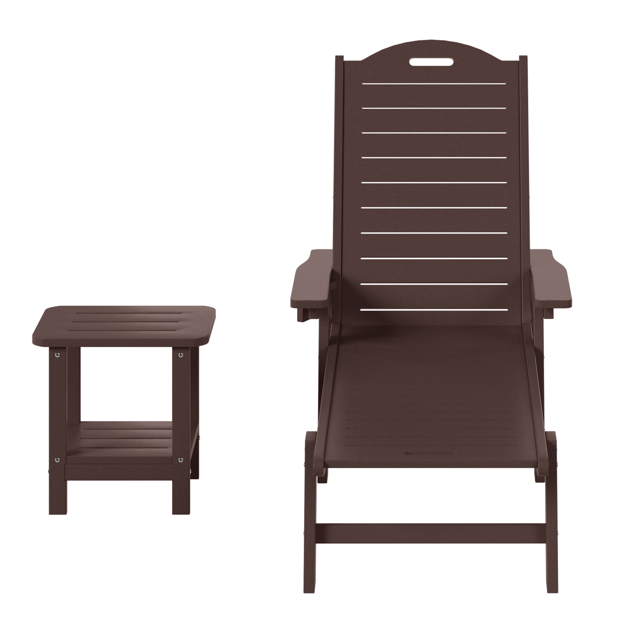 Lago 2-Piece Outdoor Patio Chaise Lounge Chair with Wheels & Cup Holder with Patio Side Table