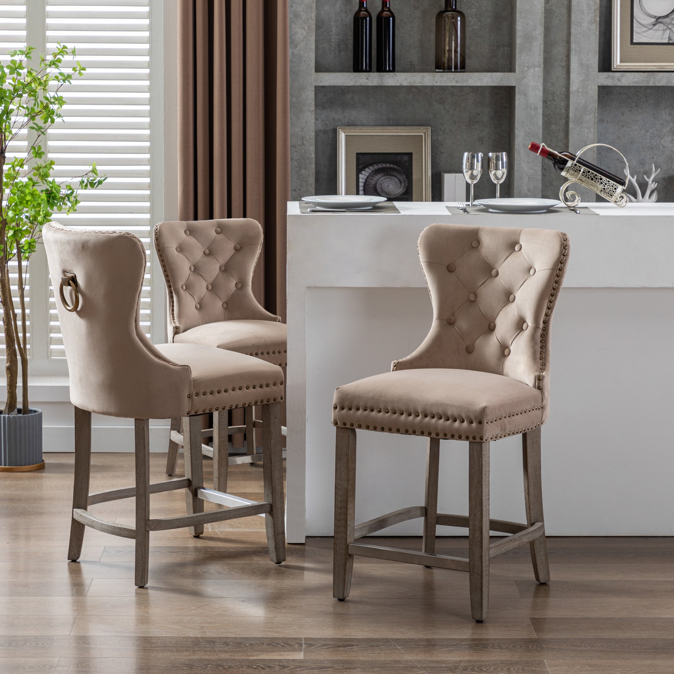 Hank 24" Tufted Velvet Counter Stool (Set of 3)