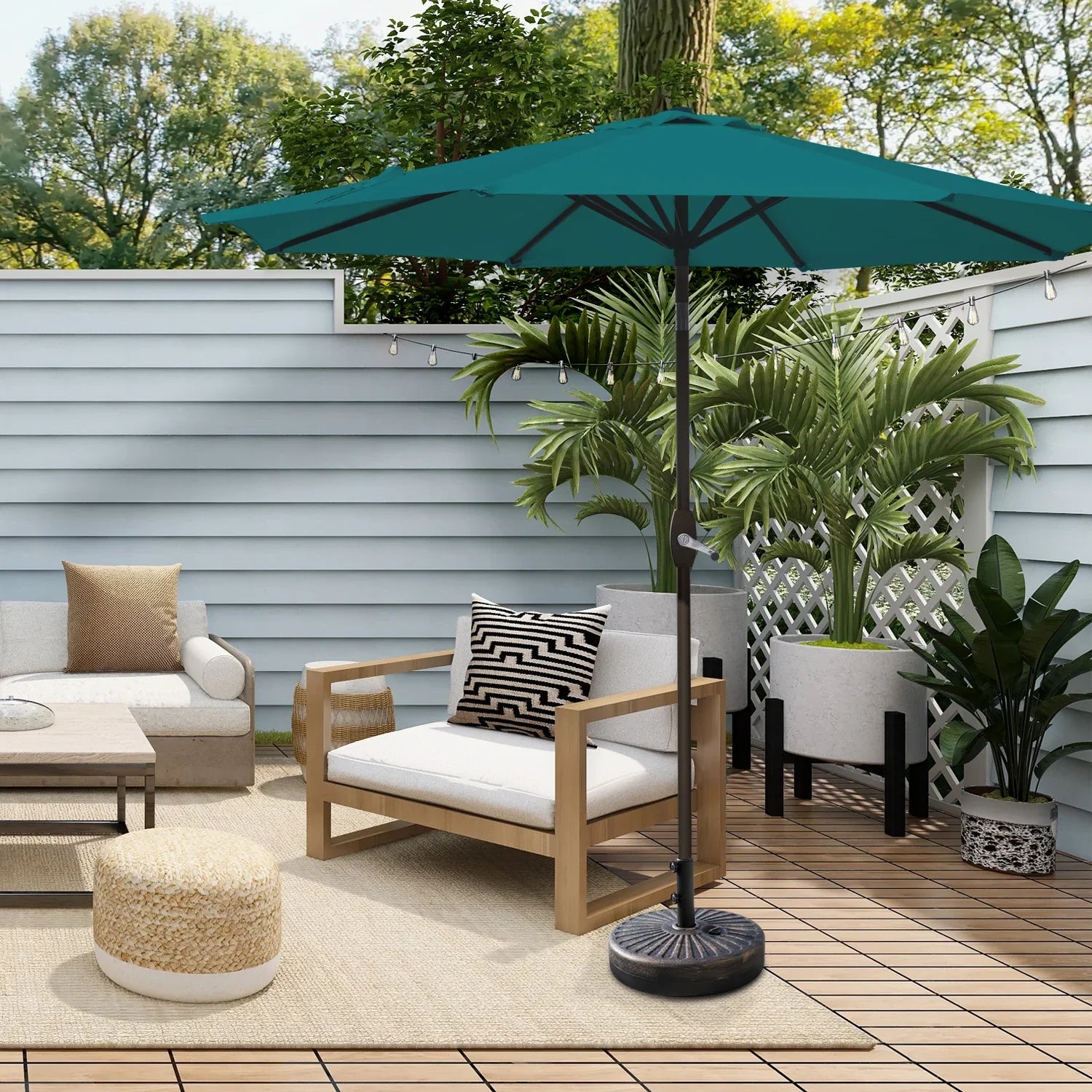 free standing teal patio umbrella The Lean grade aluminum frame 13ft Double Top Round Cantilever