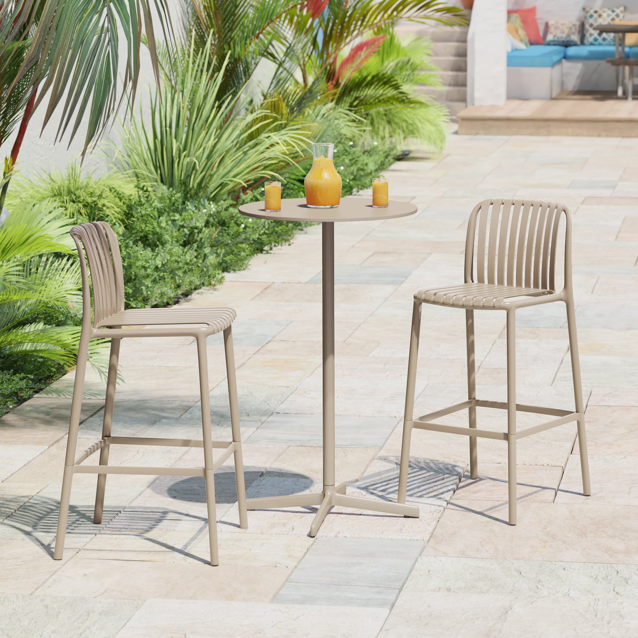 Sunshine 29.5" Outdoor Modern Polypropylene Plastic Patio Bar Height Stools (Set of 2)
